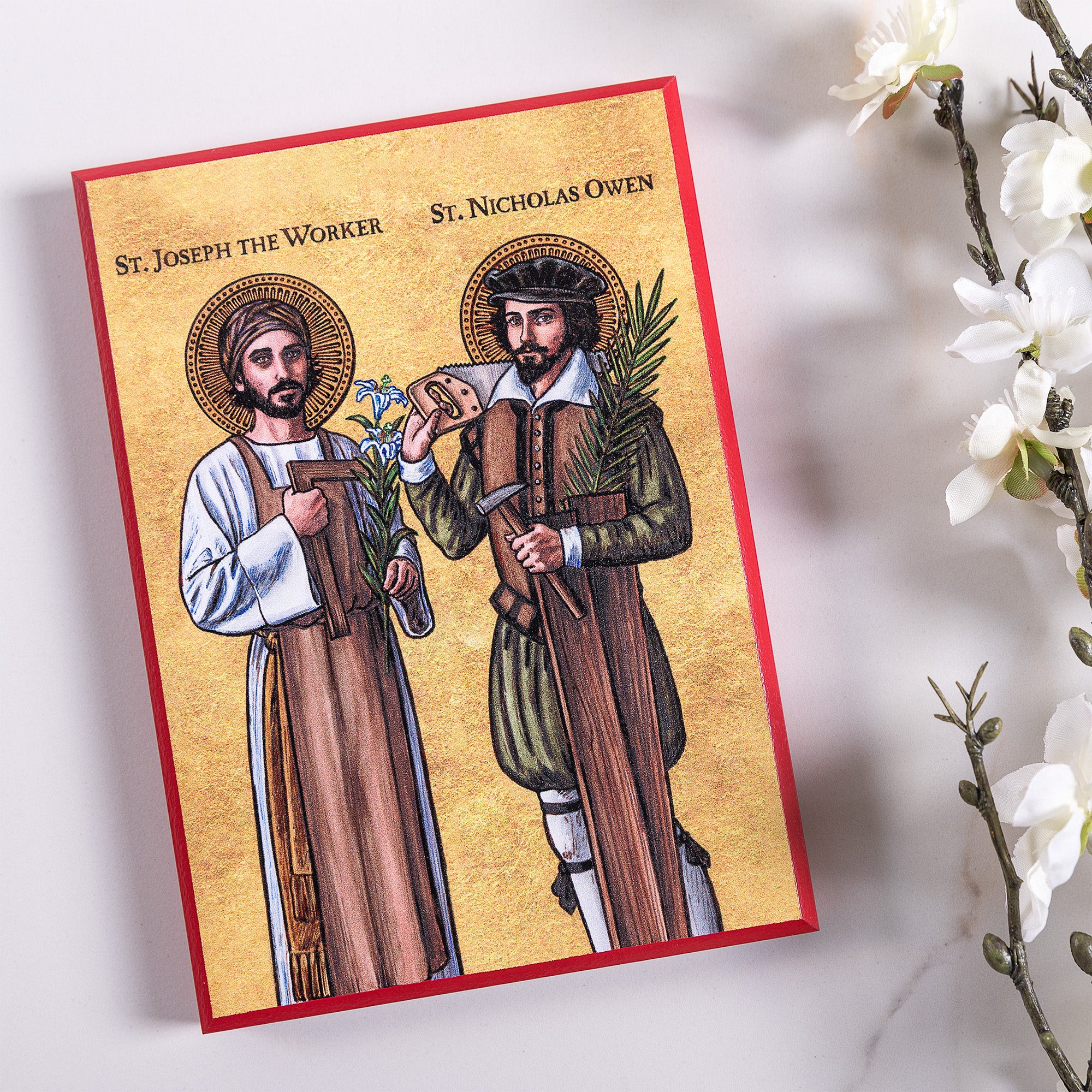 Patron Saints of Workers: Joseph & Nicholas Modern Icon Plaque - 5" x 7" - Image 2