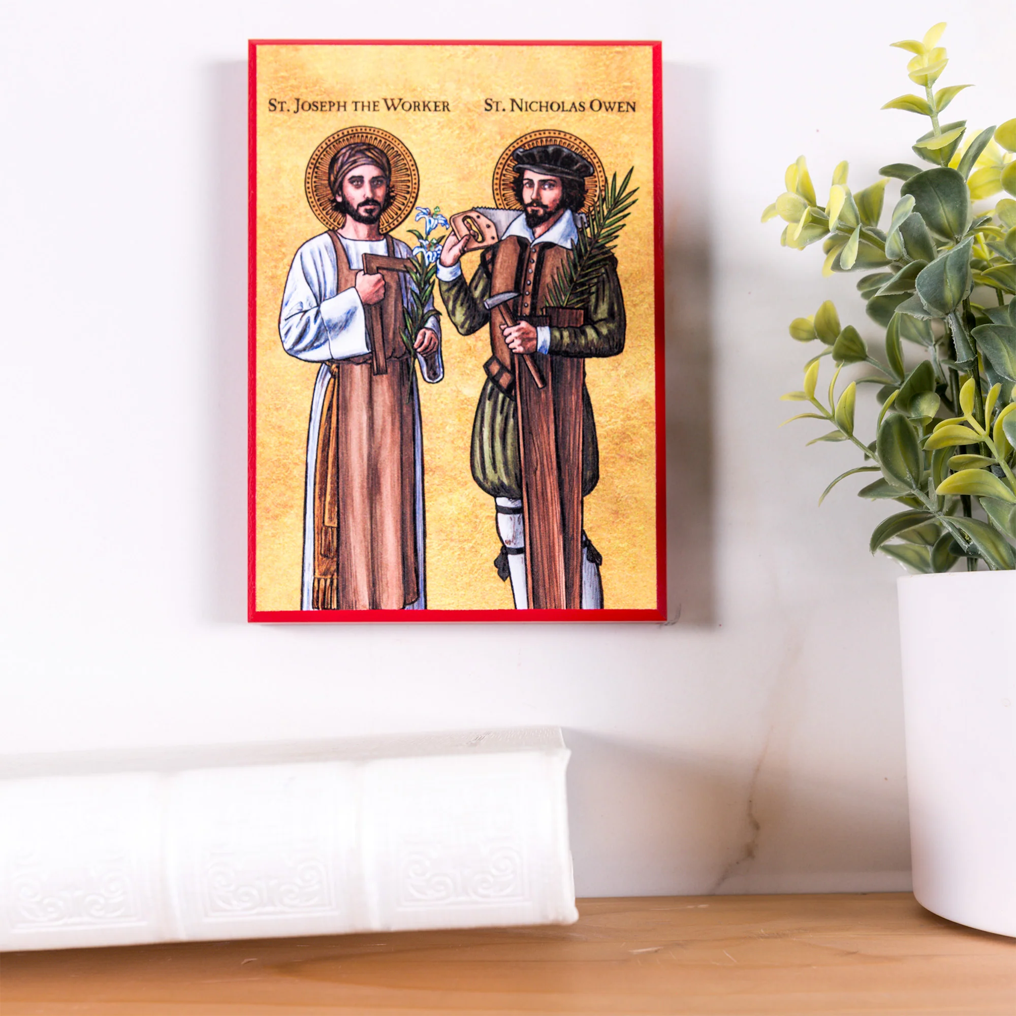 Patron Saints of Workers: Joseph & Nicholas Modern Icon Plaque - 5" x 7" - Image 3