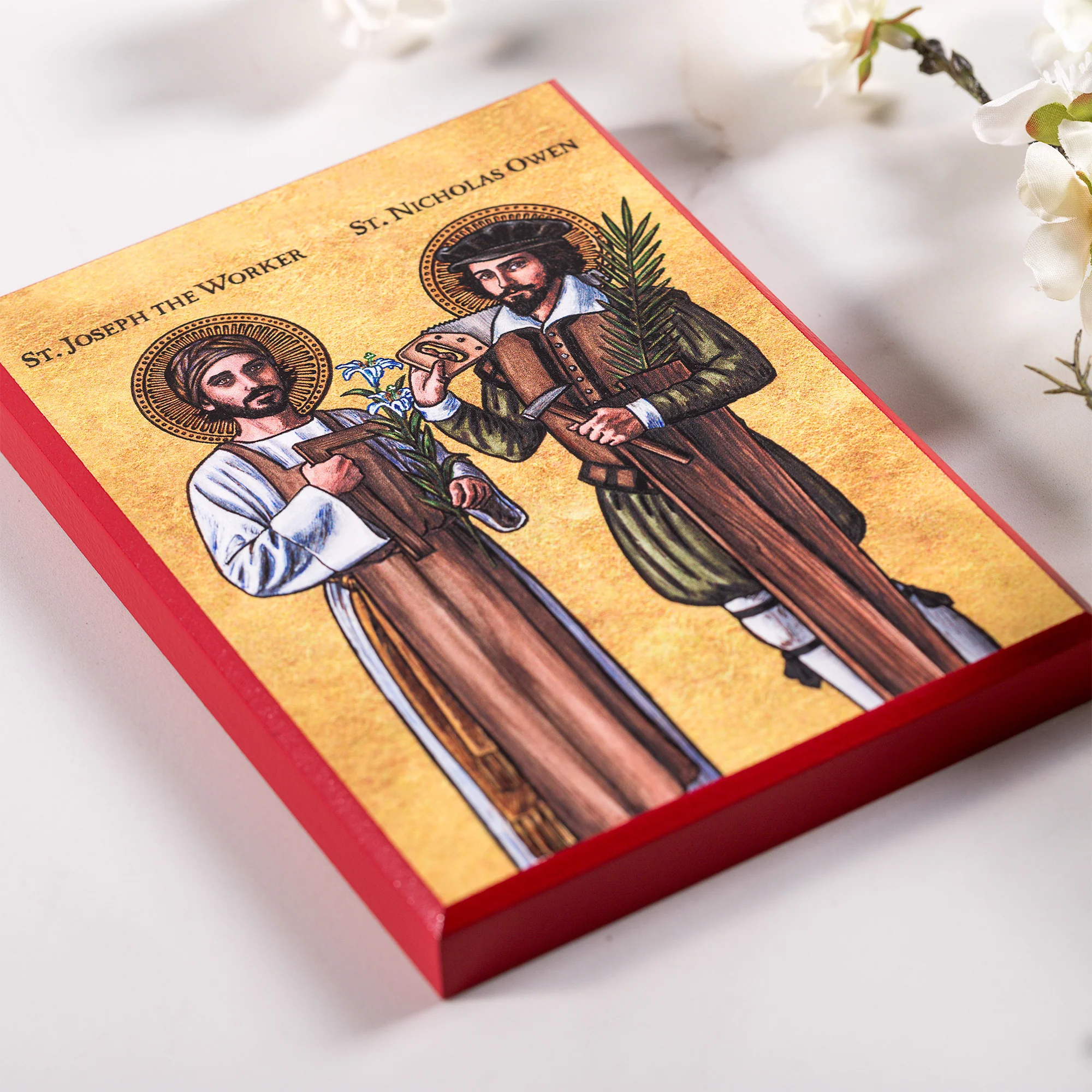 Patron Saints of Workers: Joseph & Nicholas Modern Icon Plaque - 5" x 7" - Image 4