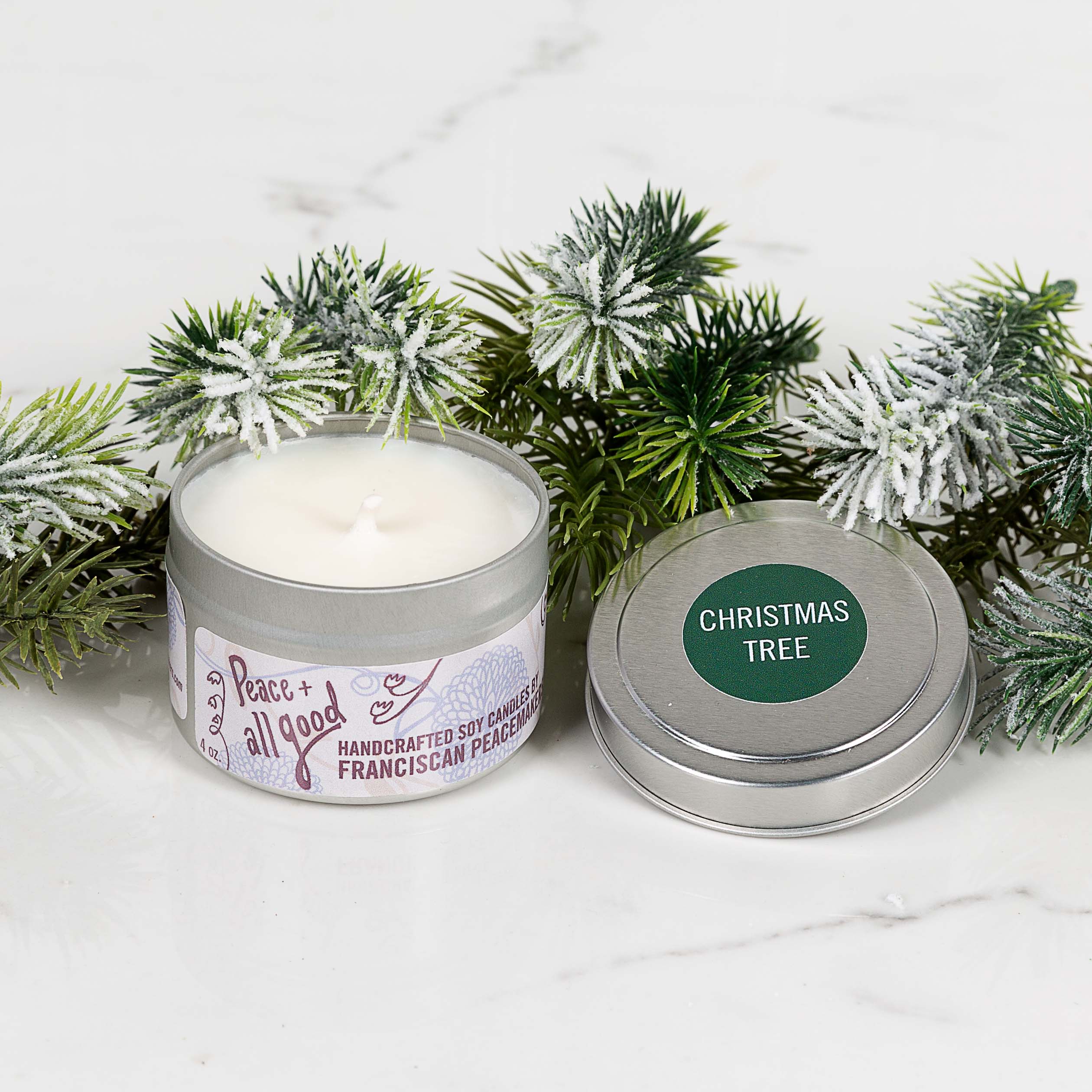 Peace & All Good Christmas Tree Soy Candle - 4 oz - Image 2