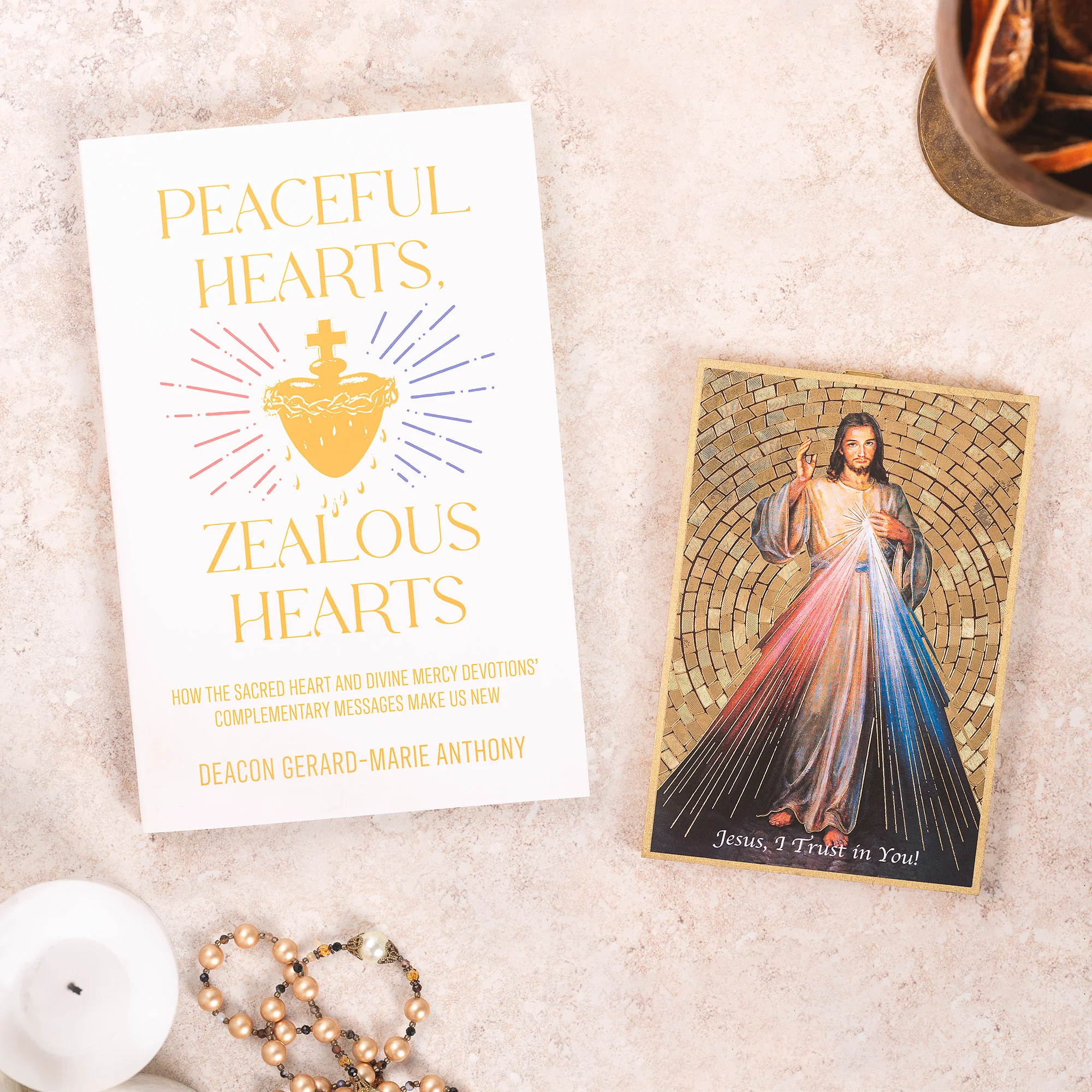Peaceful Hearts, Zealous Hearts & Divine Mercy Gold Foil Mosaic Plaque (Gift Set)