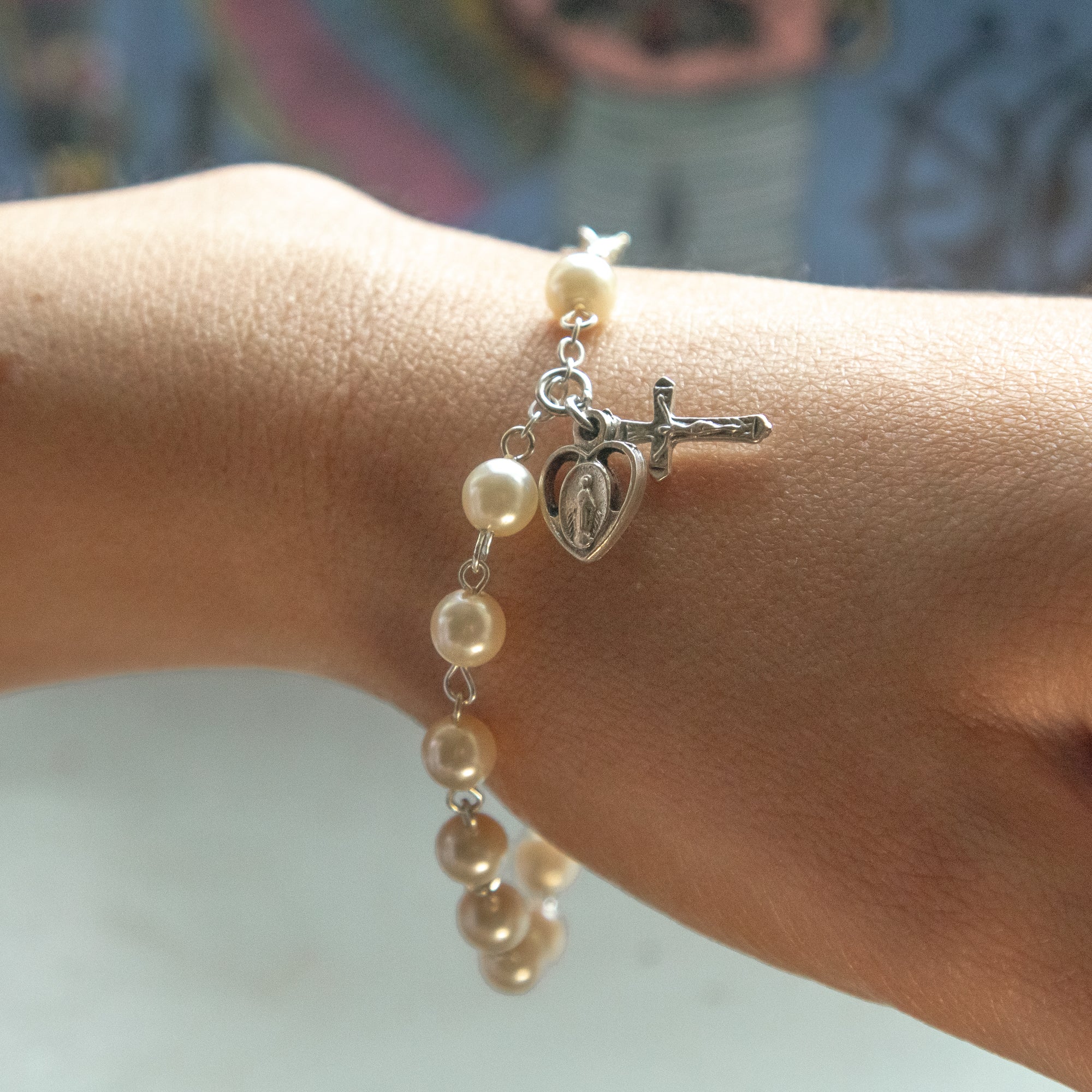 Pearl Adult Rosary Bracelet - Image 2