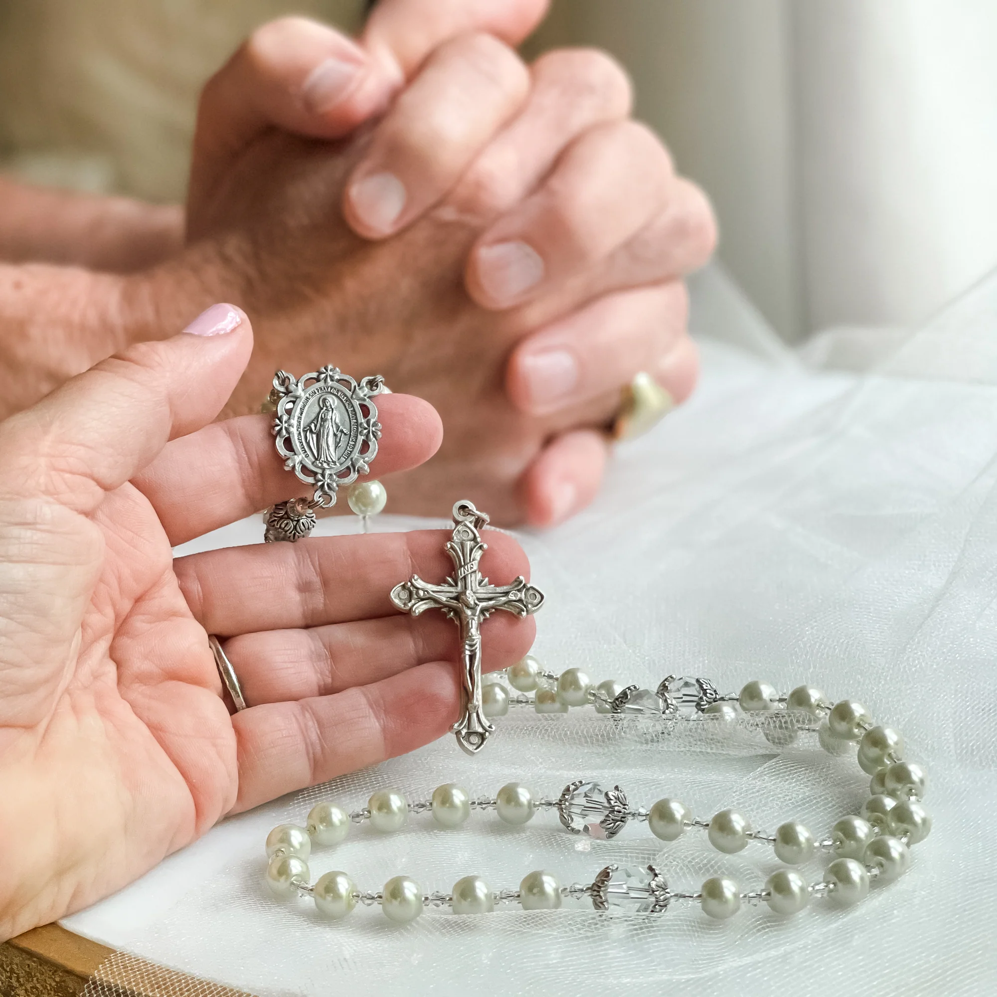 Pearl and Crystal Wedding Rosary - Image 5