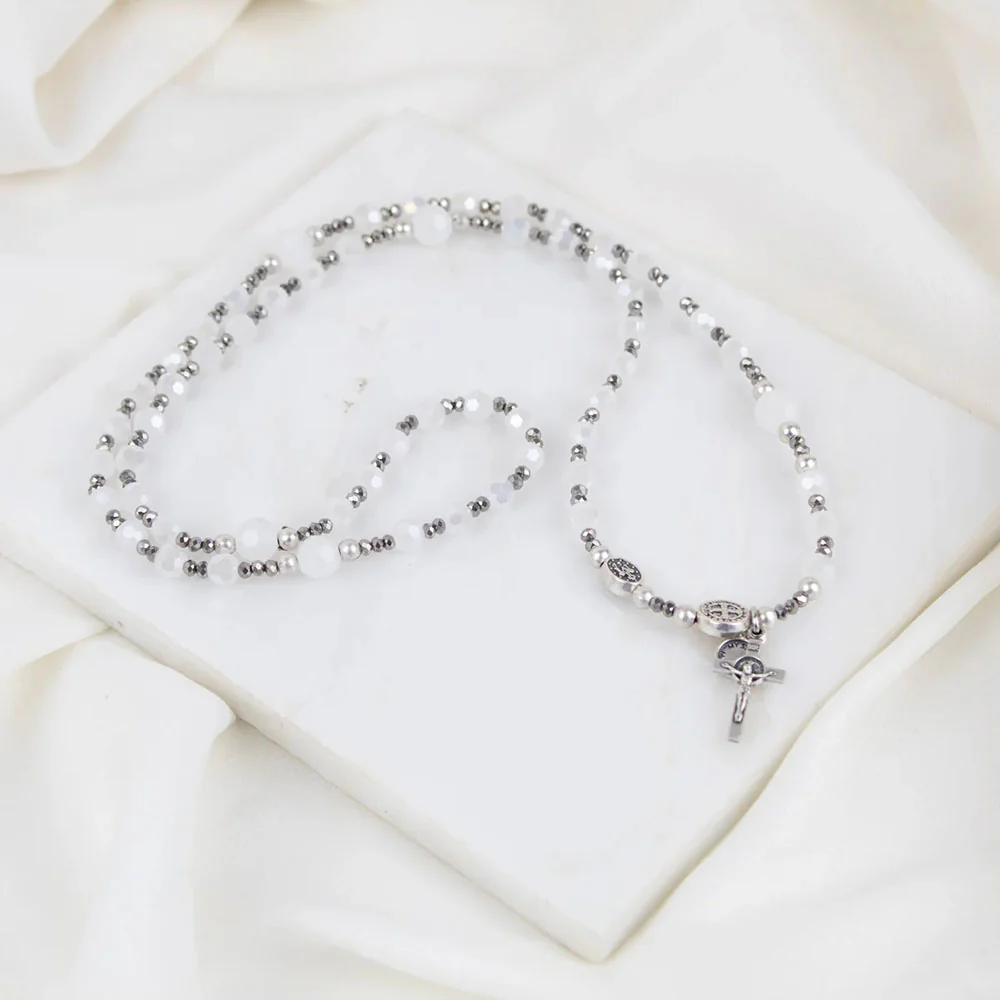 Pearl and Silver Bead Rosary Wrap Bracelet
