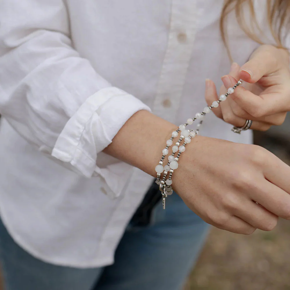 Pearl and Silver Bead Rosary Wrap Bracelet - Image 2