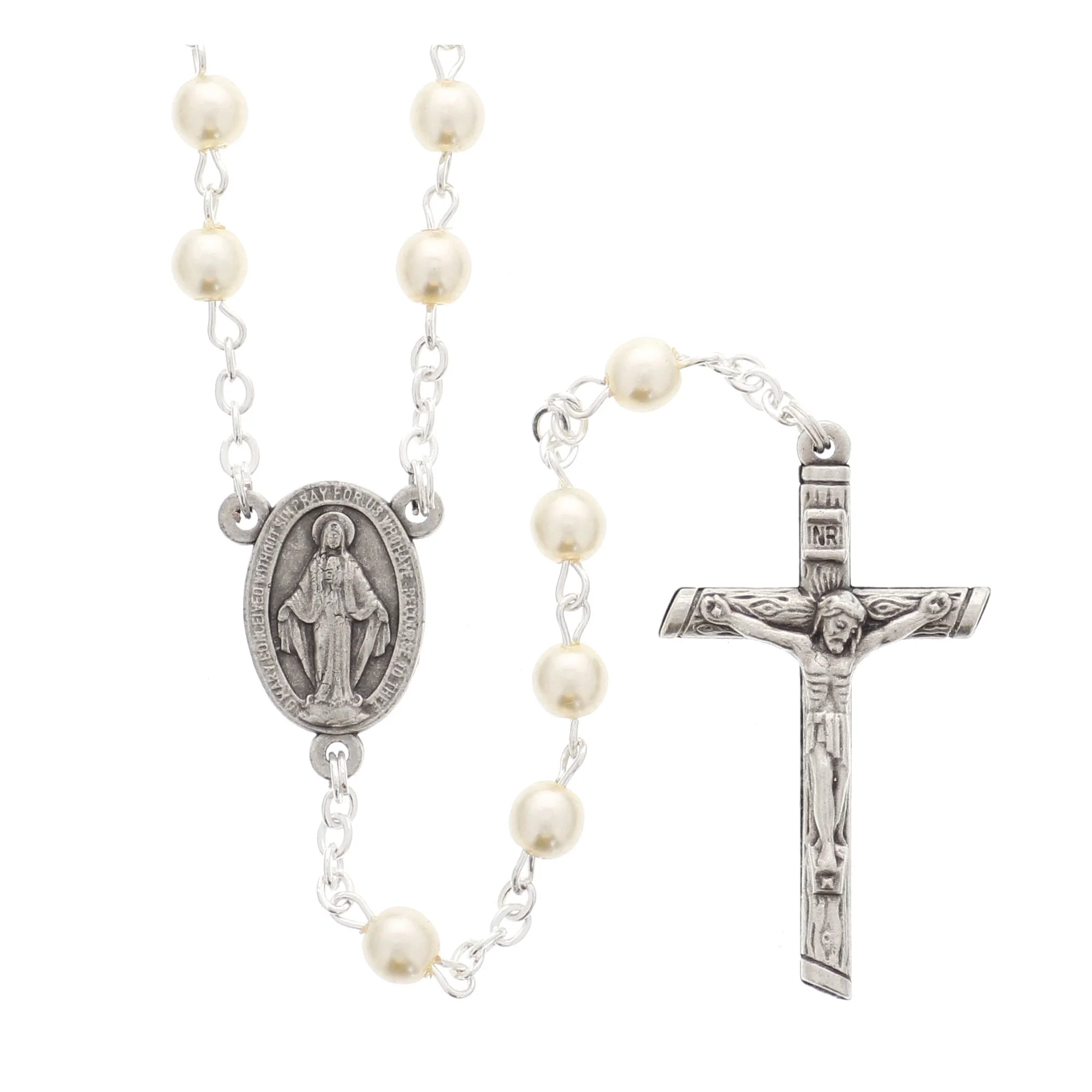 Pearl Bead Miraculous Medal Rosary