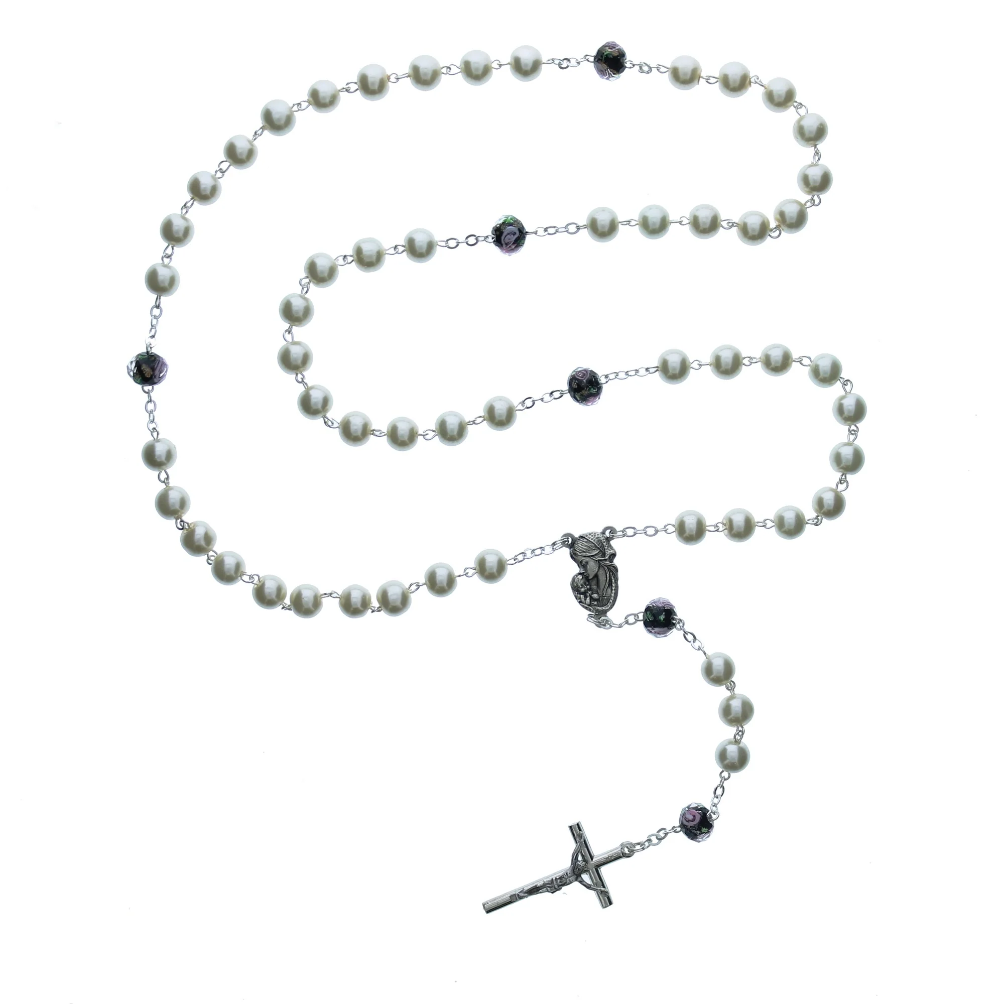 Pearl & Black Rose Bead Rosary