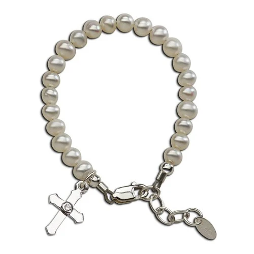 Pearl & Cross Baby Baptism Bracelet - Image 2