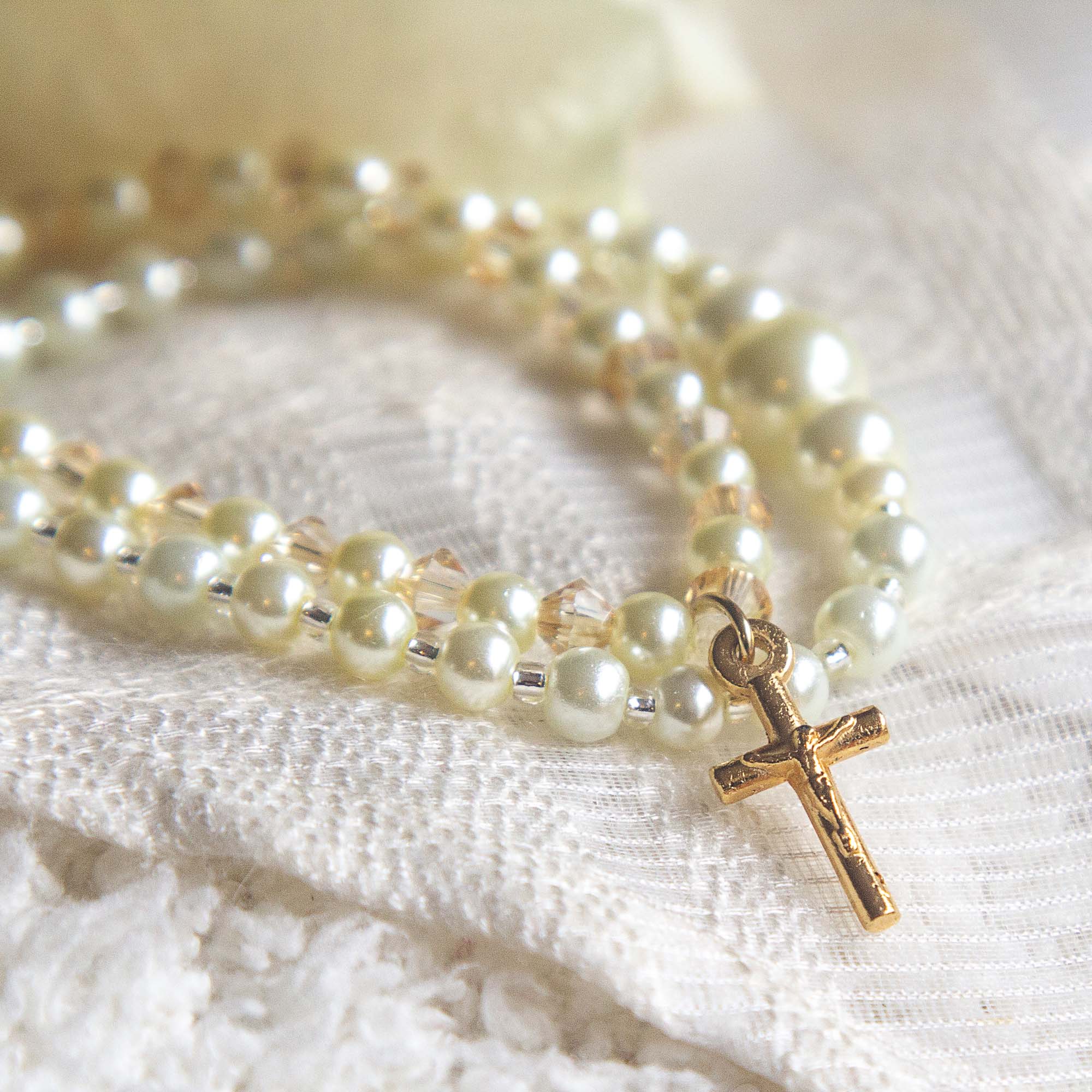 Pearl, Crystal & Gold First Communion Bracelet Set - Image 6