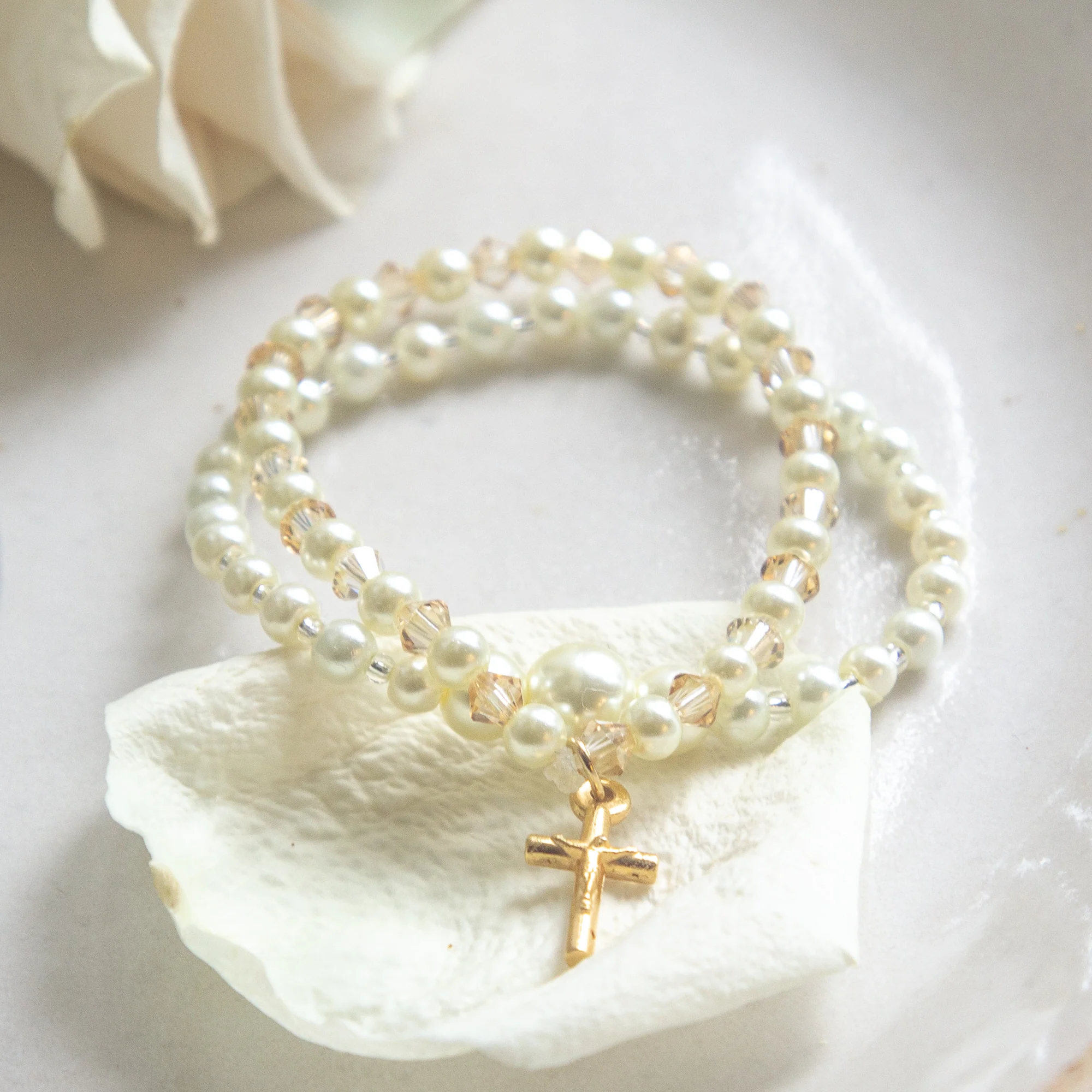 Pearl, Crystal & Gold First Communion Bracelet Set - Image 7