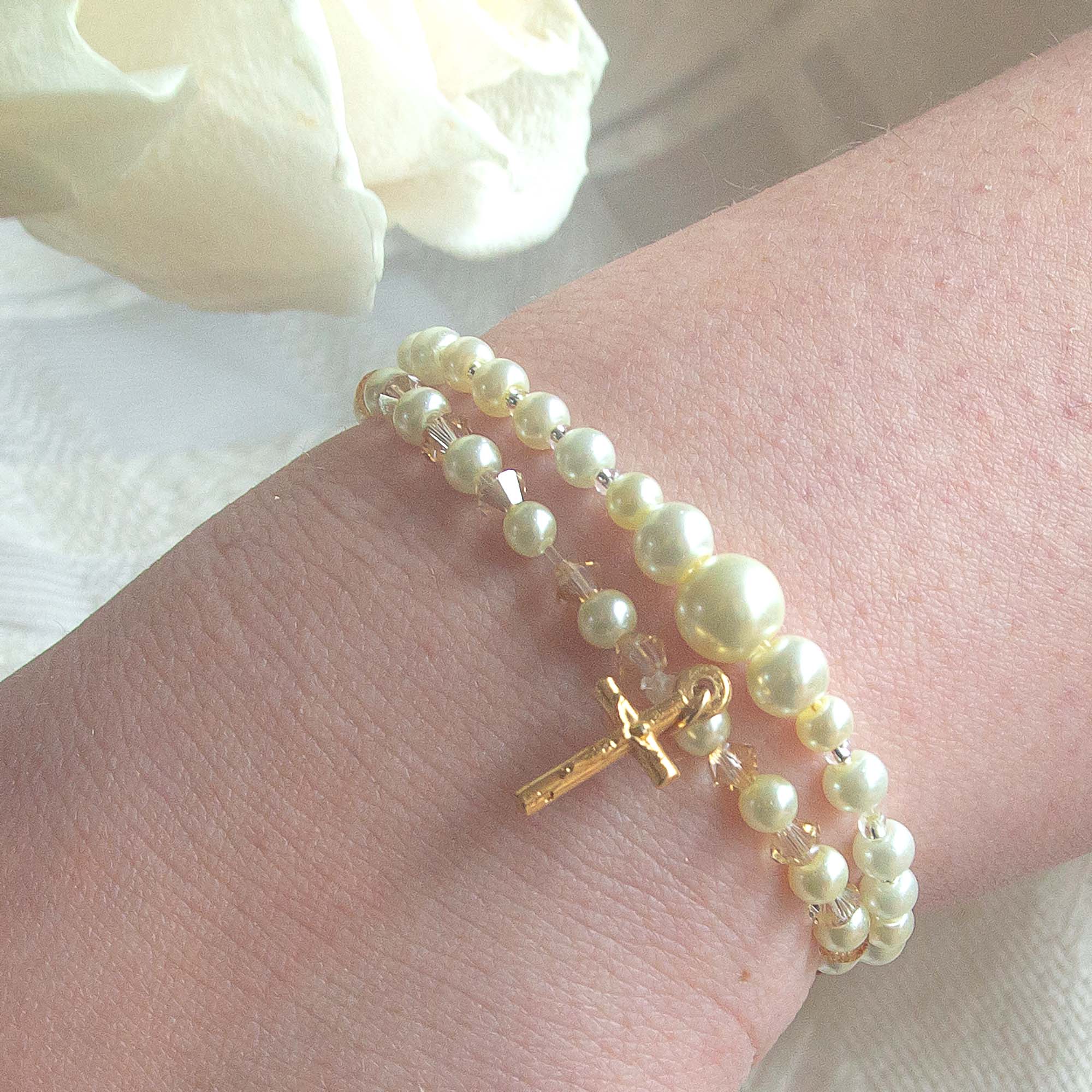 Pearl, Crystal & Gold First Communion Bracelet Set - Image 8