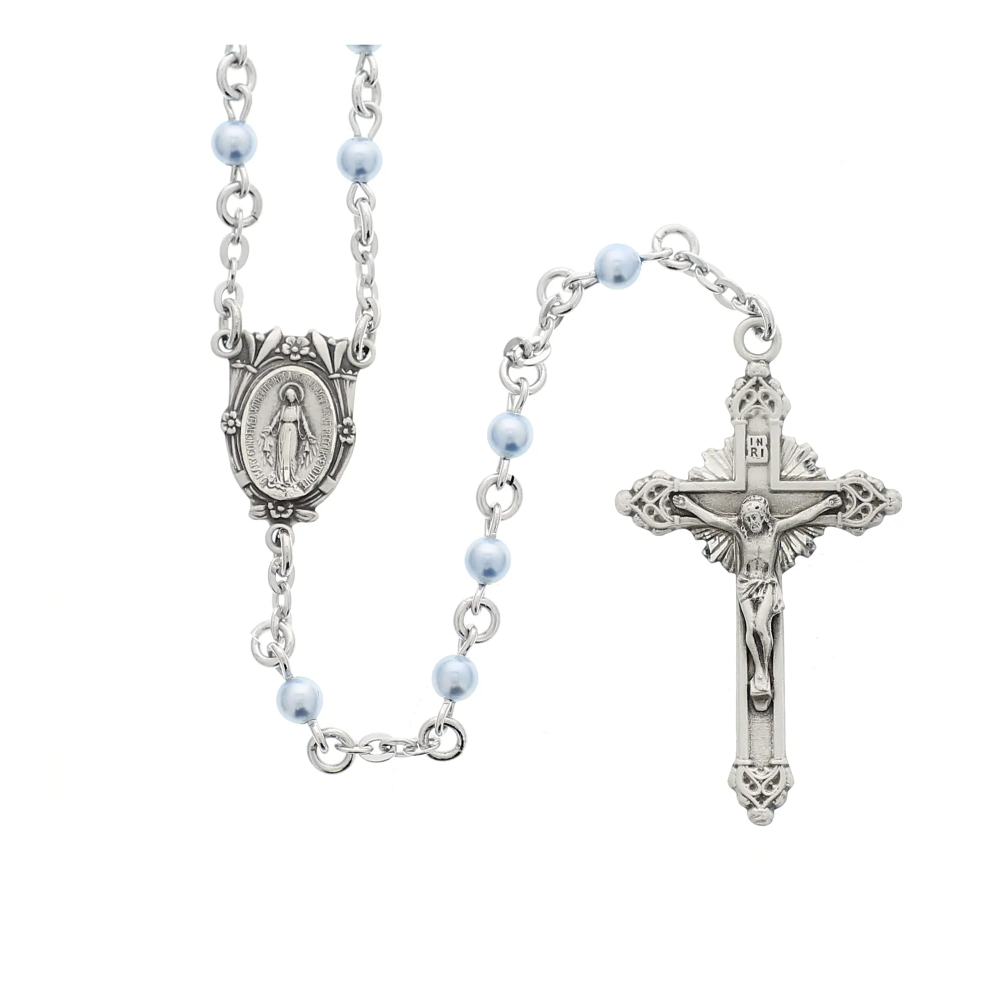 Pearl Swarovski Sterling Silver Rosary - Blue or Pink - Image 4