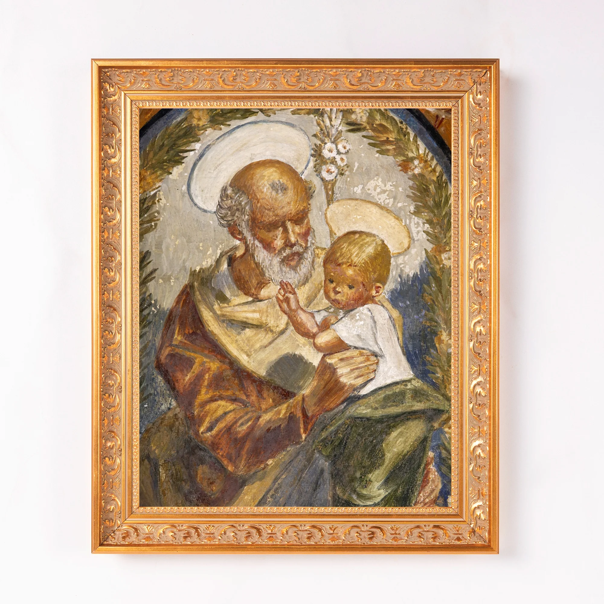 Pedralbes Fresco of Jesus & St. Joseph Framed Canvas - Sacred Classics Collection - Image 2