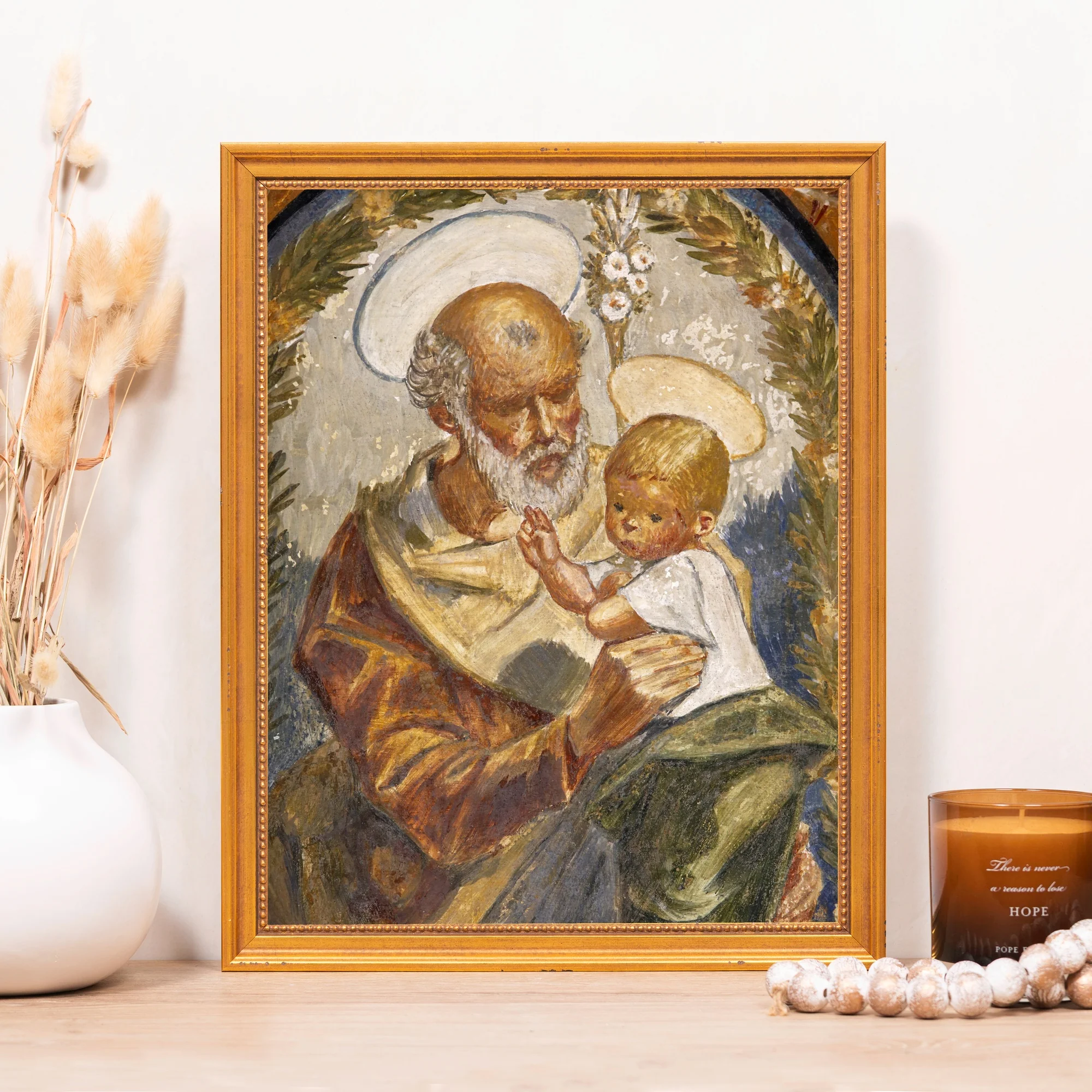Pedralbes Fresco of Jesus & St. Joseph Framed Canvas - Sacred Classics Collection - Image 4