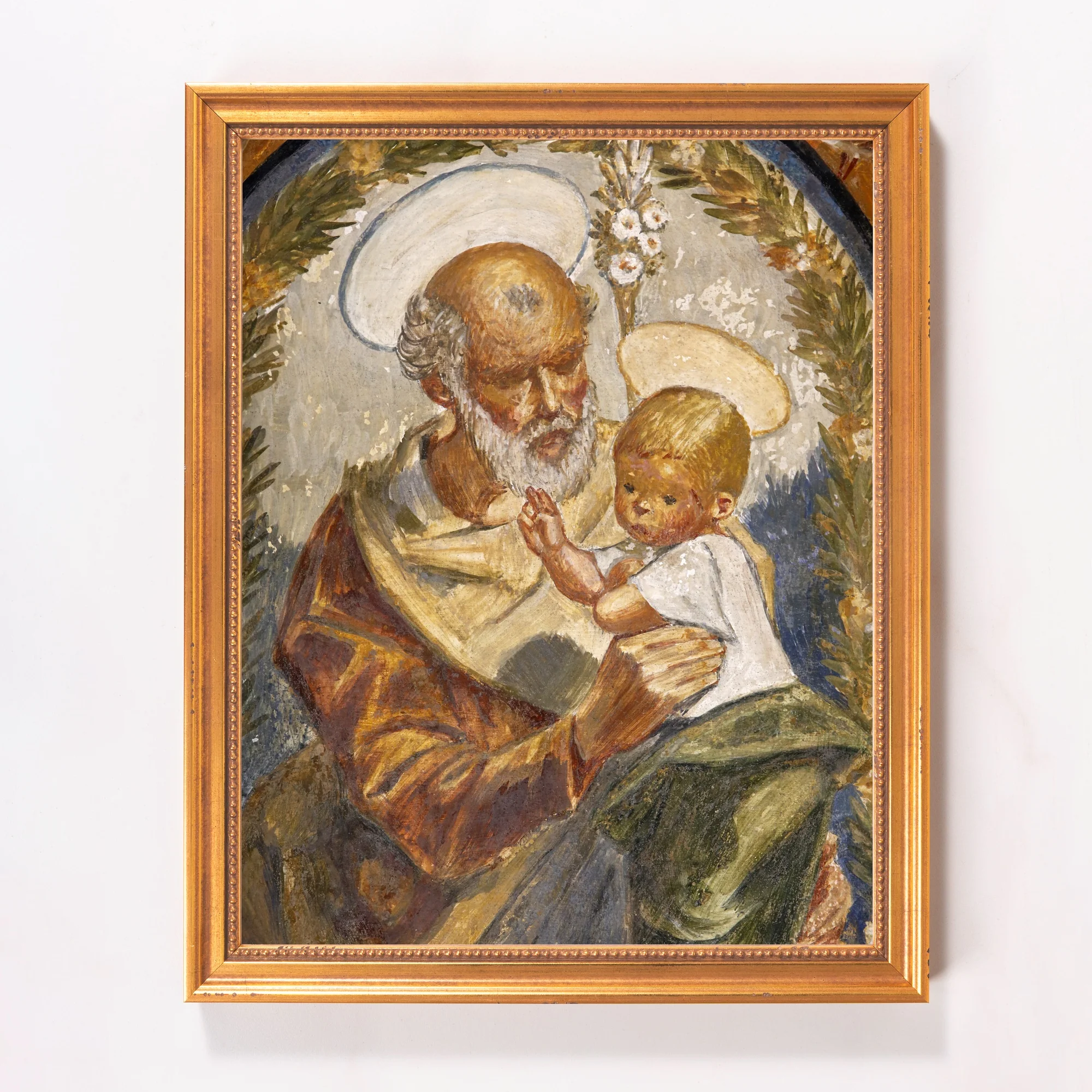 Pedralbes Fresco of Jesus & St. Joseph Framed Canvas - Sacred Classics Collection - Image 5