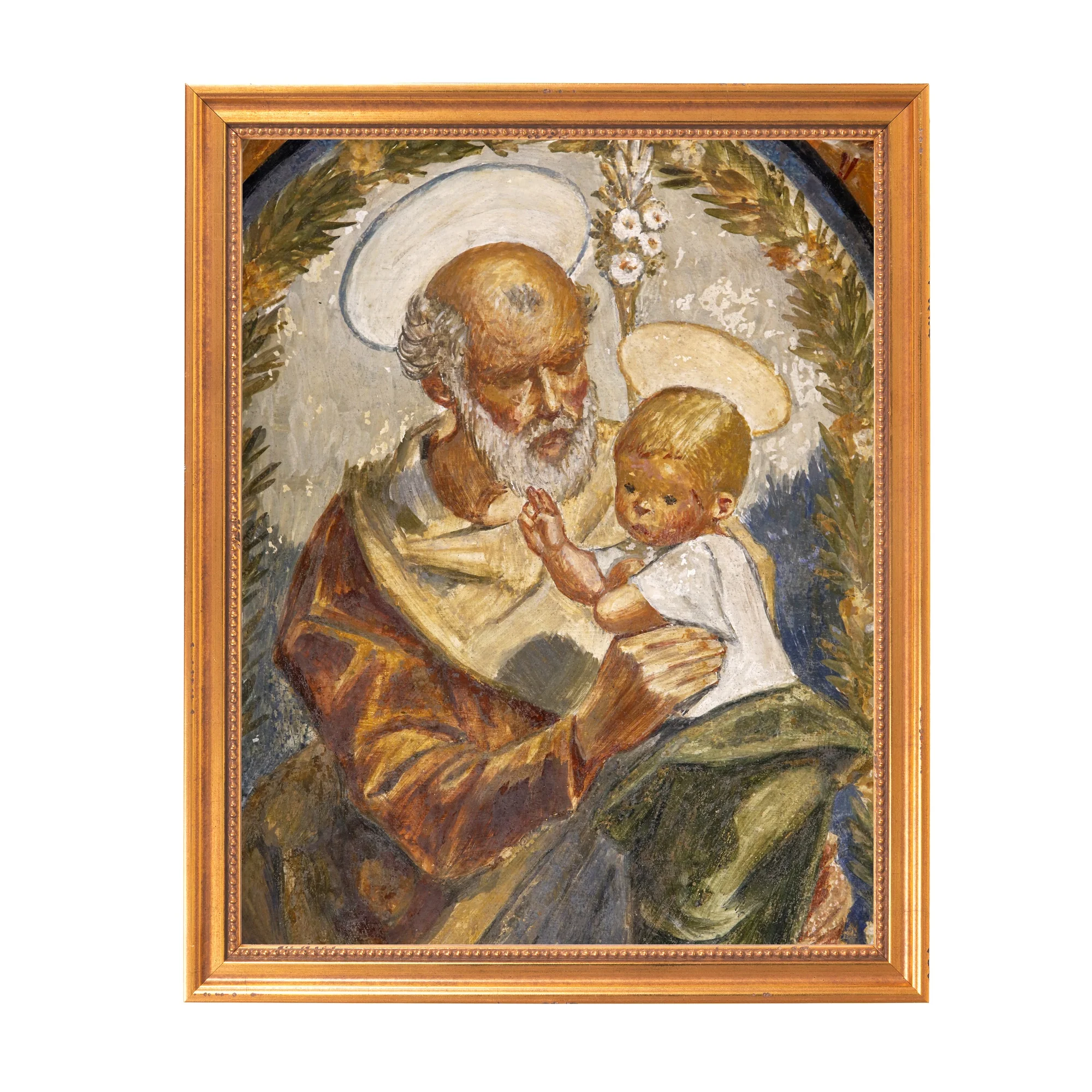 Pedralbes Fresco of Jesus & St. Joseph Framed Canvas - Sacred Classics Collection - Image 6