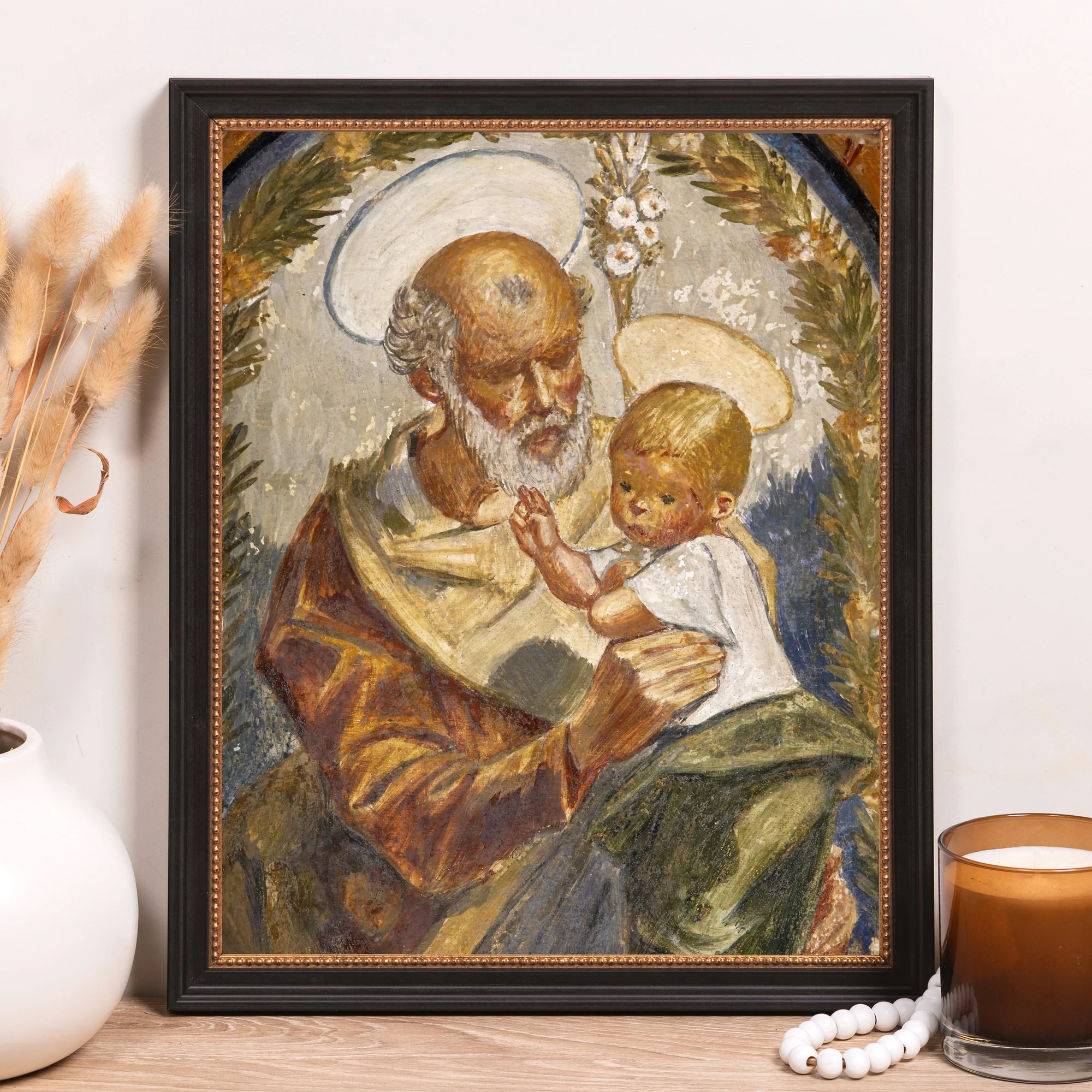 Pedralbes Fresco of Jesus & St. Joseph Framed Canvas - Sacred Classics Collection - Image 8