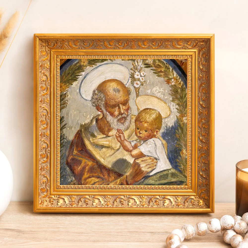 Pedralbes Fresco of Jesus & St. Joseph Framed Canvas - Sacred Mini Collection