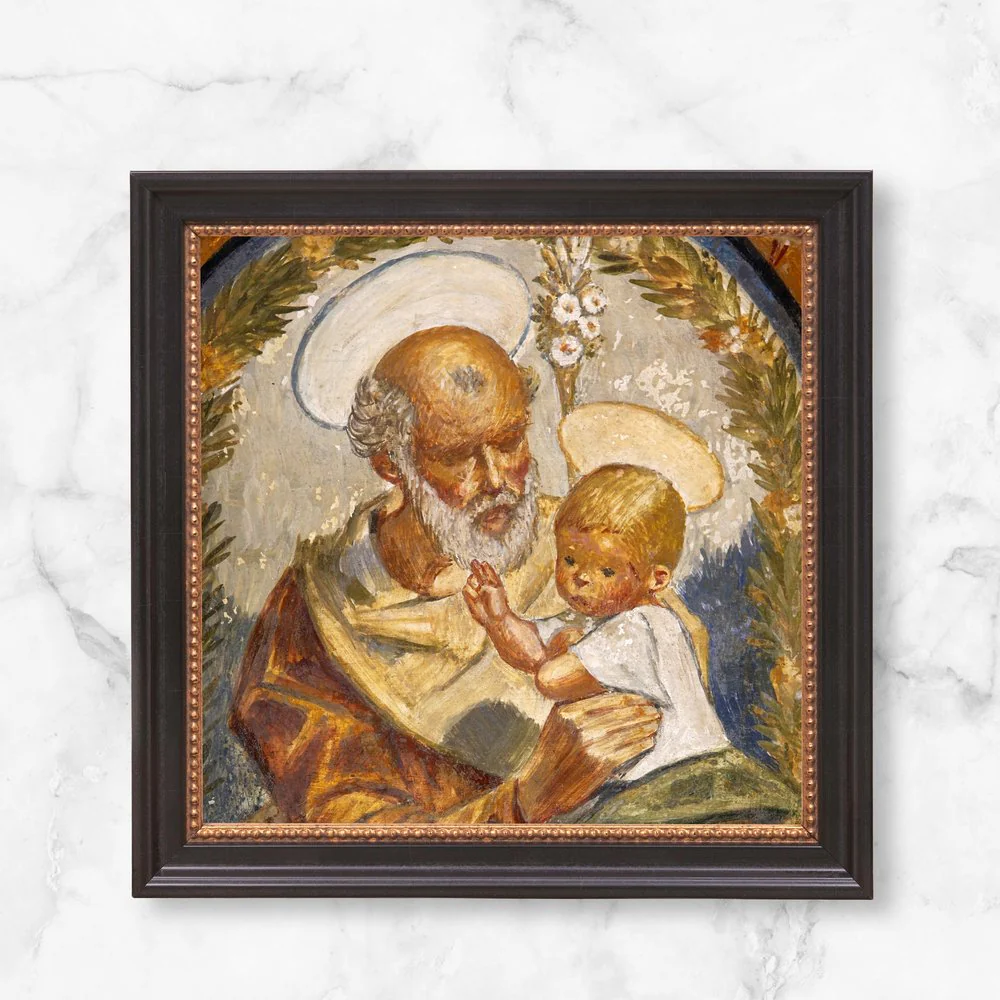 Pedralbes Fresco of Jesus & St. Joseph Framed Canvas - Sacred Mini Collection - Image 10