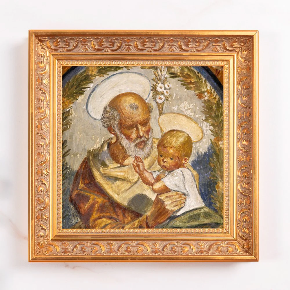 Pedralbes Fresco of Jesus & St. Joseph Framed Canvas - Sacred Mini Collection - Image 2