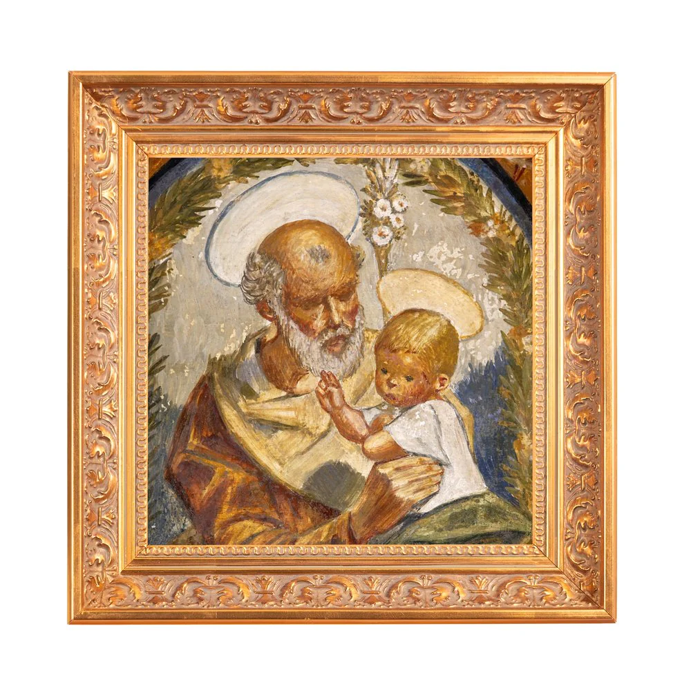 Pedralbes Fresco of Jesus & St. Joseph Framed Canvas - Sacred Mini Collection - Image 3