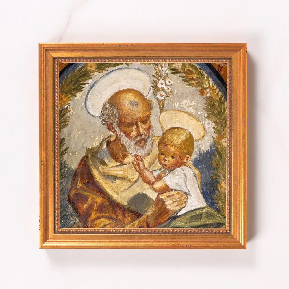 Pedralbes Fresco of Jesus & St. Joseph Framed Canvas - Sacred Mini Collection - Image 6