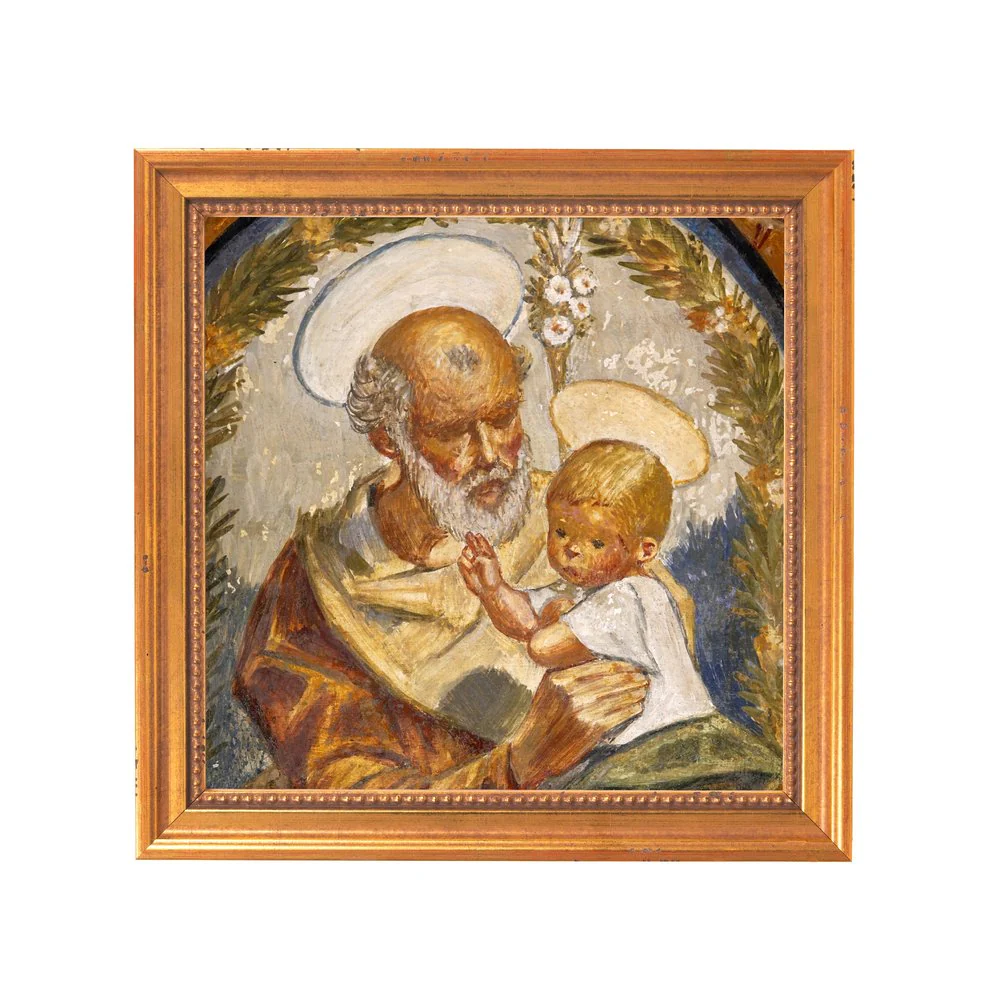 Pedralbes Fresco of Jesus & St. Joseph Framed Canvas - Sacred Mini Collection - Image 7
