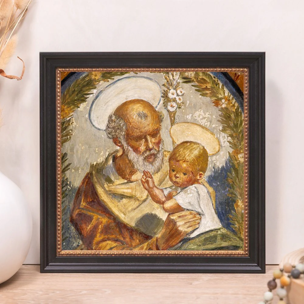Pedralbes Fresco of Jesus & St. Joseph Framed Canvas - Sacred Mini Collection - Image 9
