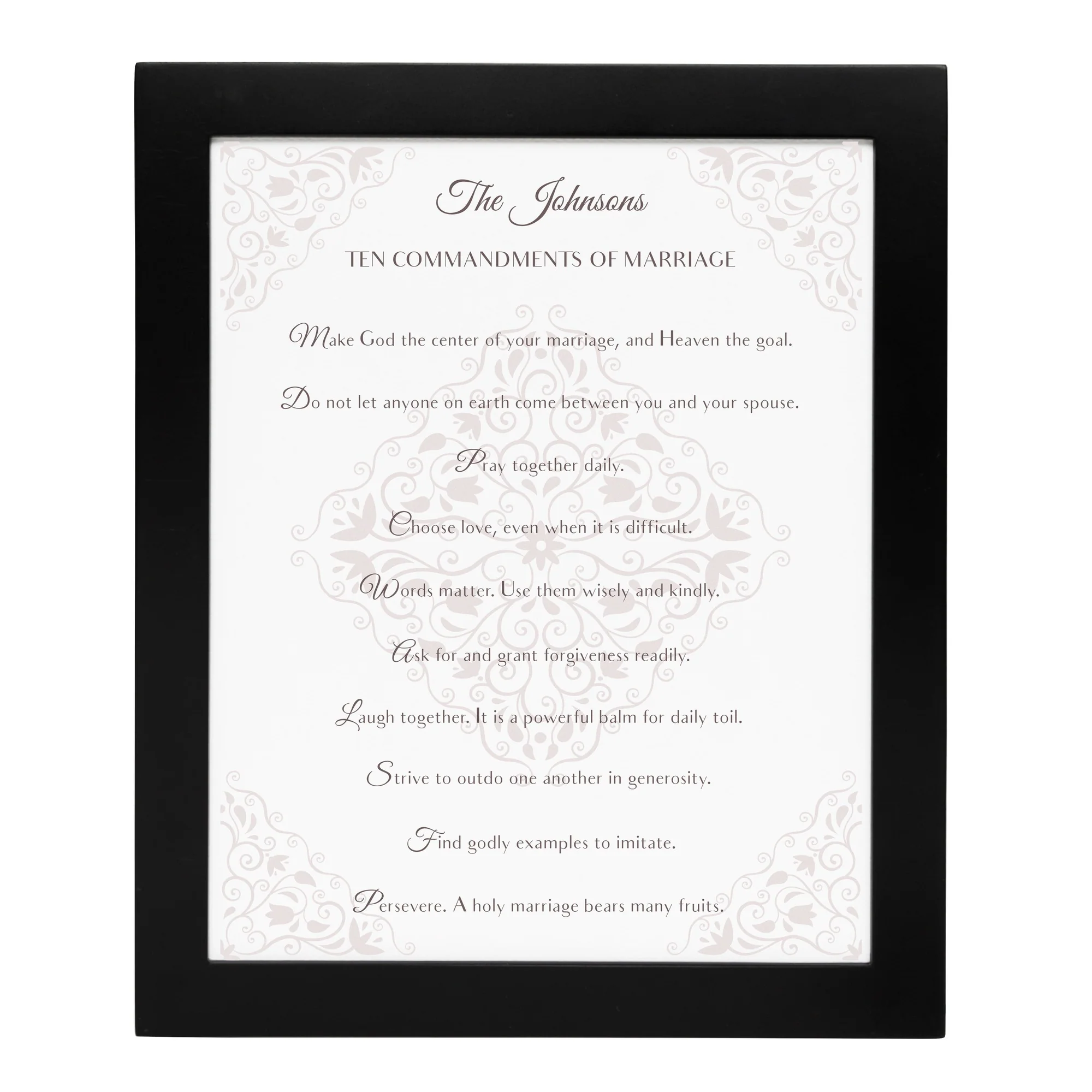 Personalized 10 Commandments of Marriage Damask Black Framed Print - Image 2