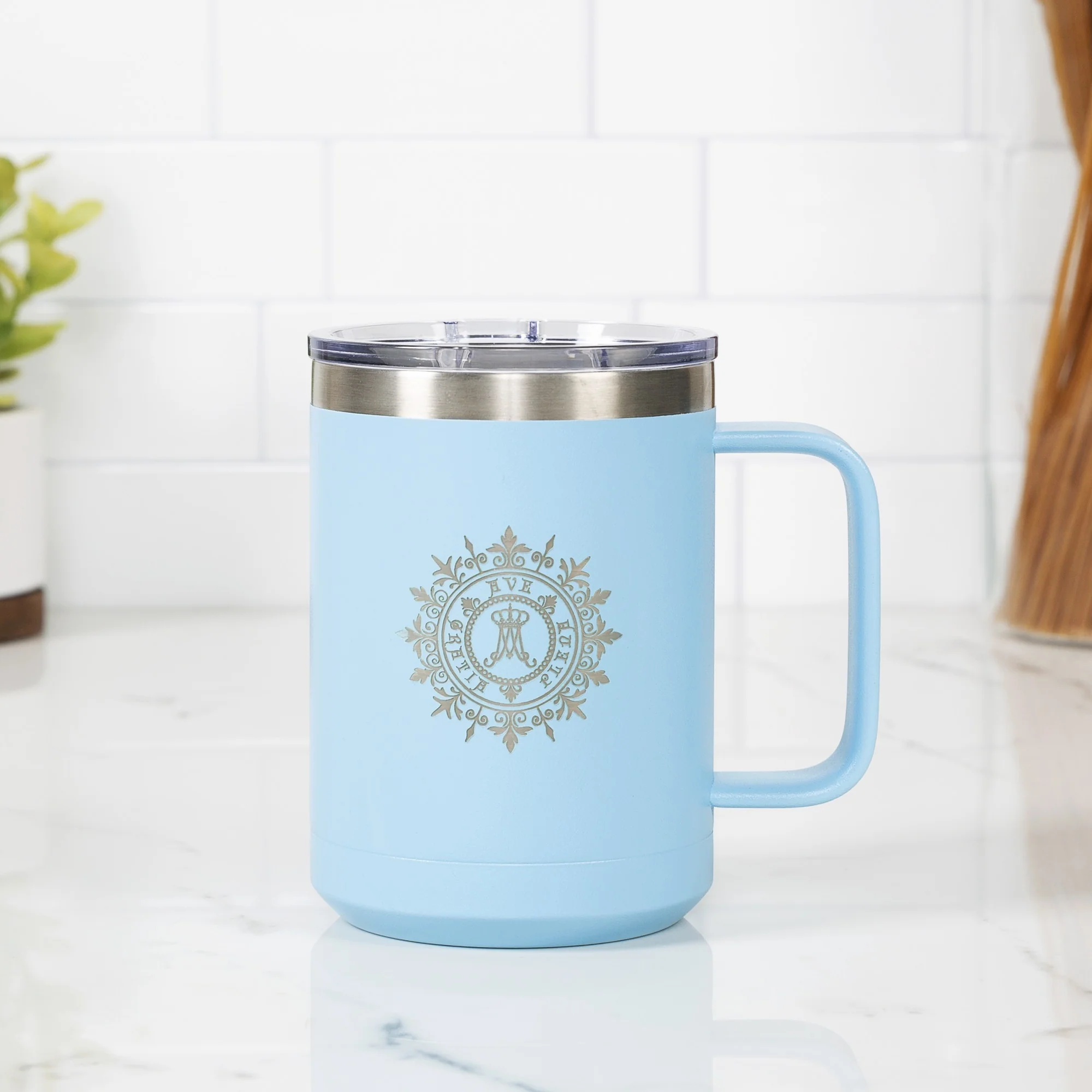 Personalized Ave Maria Blue Travel Mug