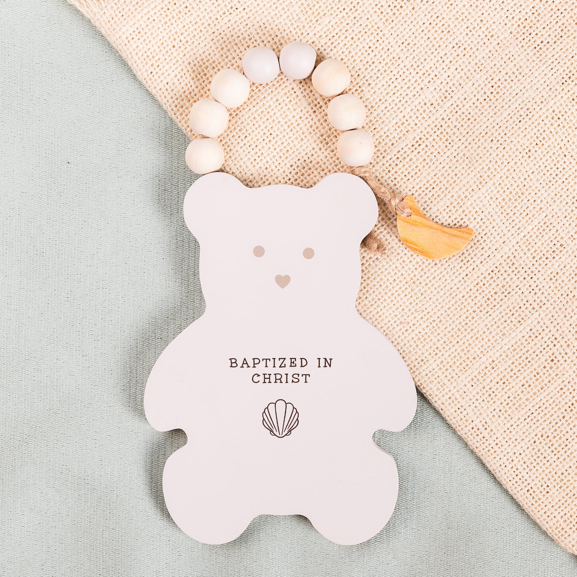Personalized Baptism Bear Hanging Plaque - Image 2