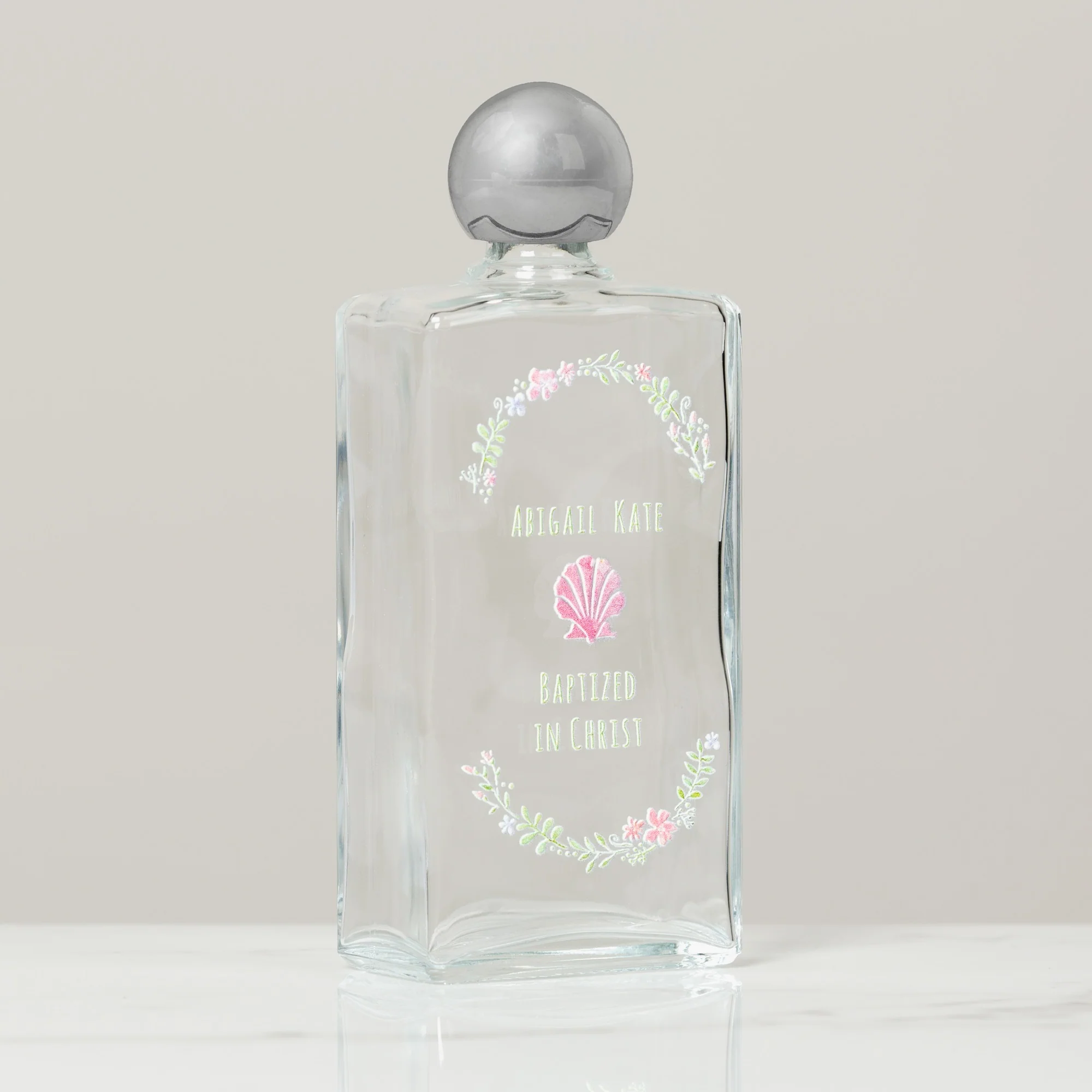 Personalized Baptism Pink Shell Holy Water Bottle