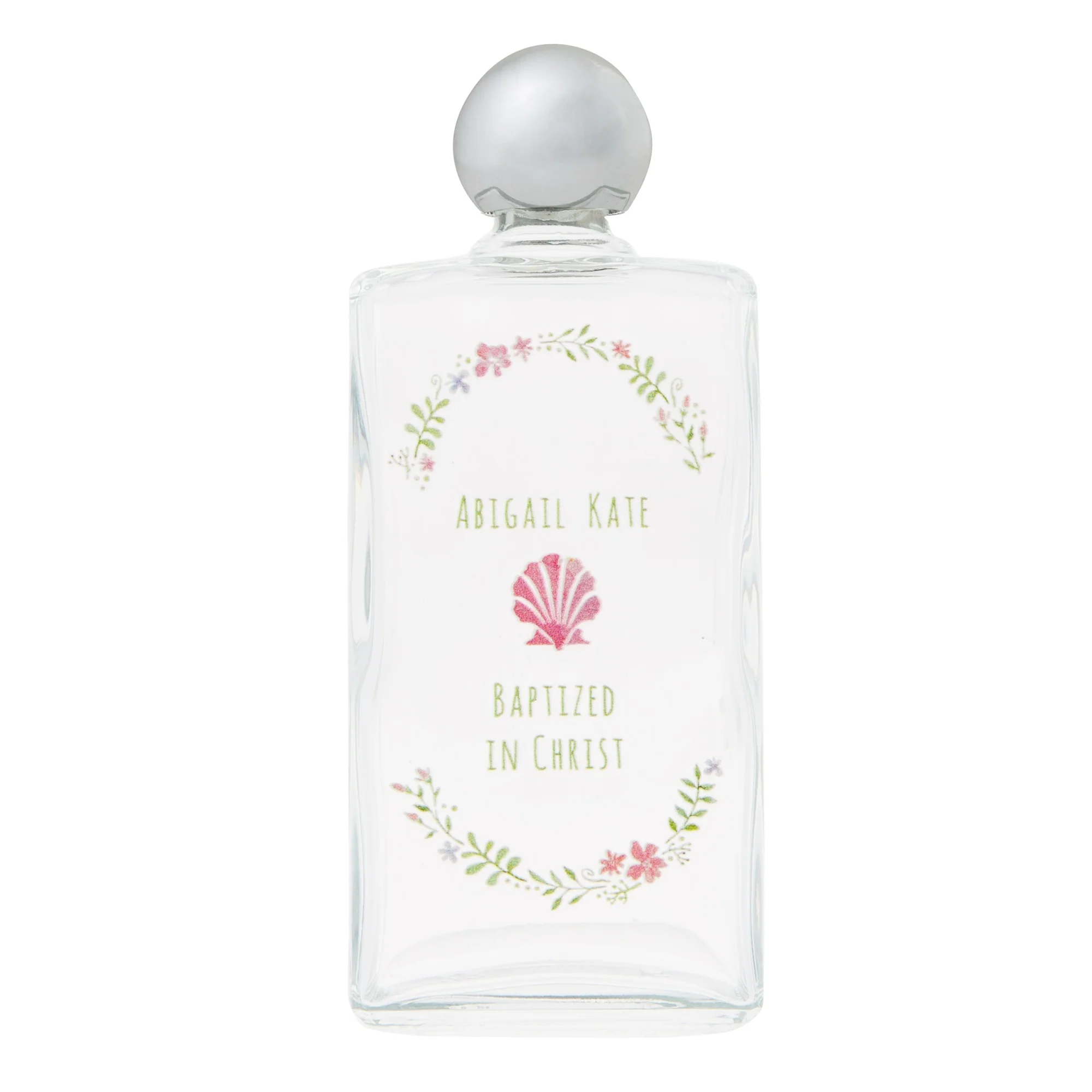 Personalized Baptism Pink Shell Holy Water Bottle - Image 2