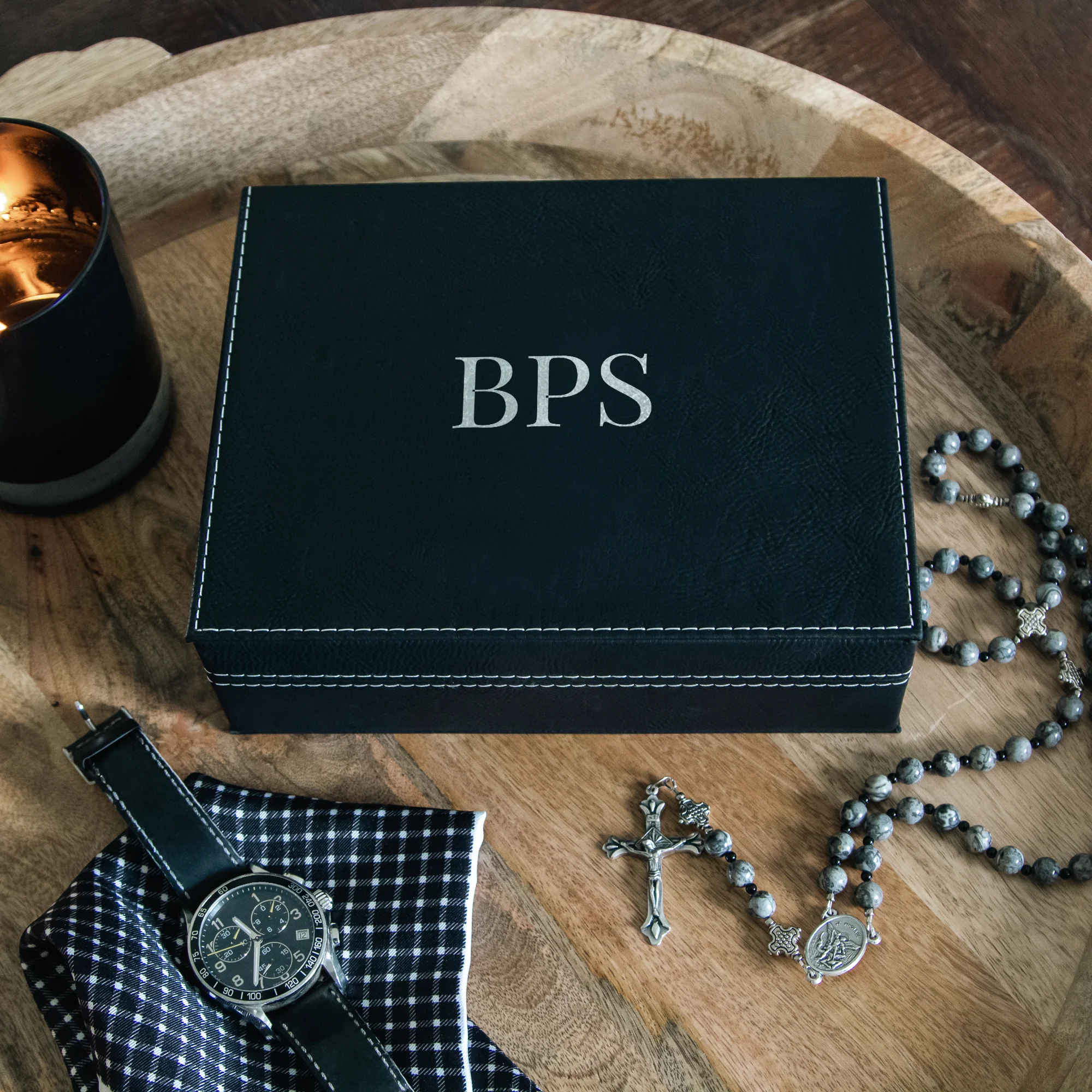 Personalized Black Leatherette Keepsake Box