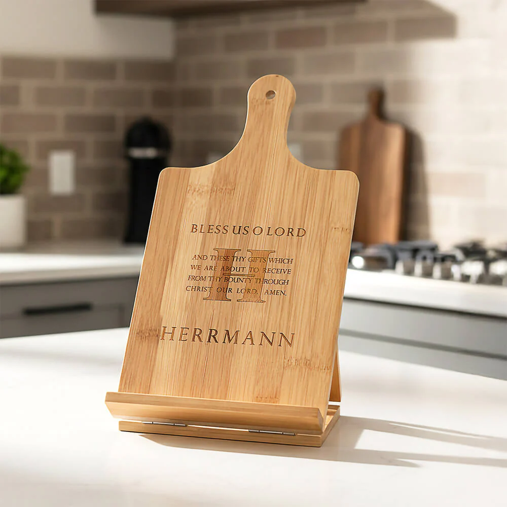 Personalized Bless Us O Lord Chef's Easel Cookbook Holder