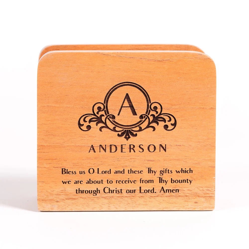 Personalized Bless Us O Lord Wooden Napkin Holder