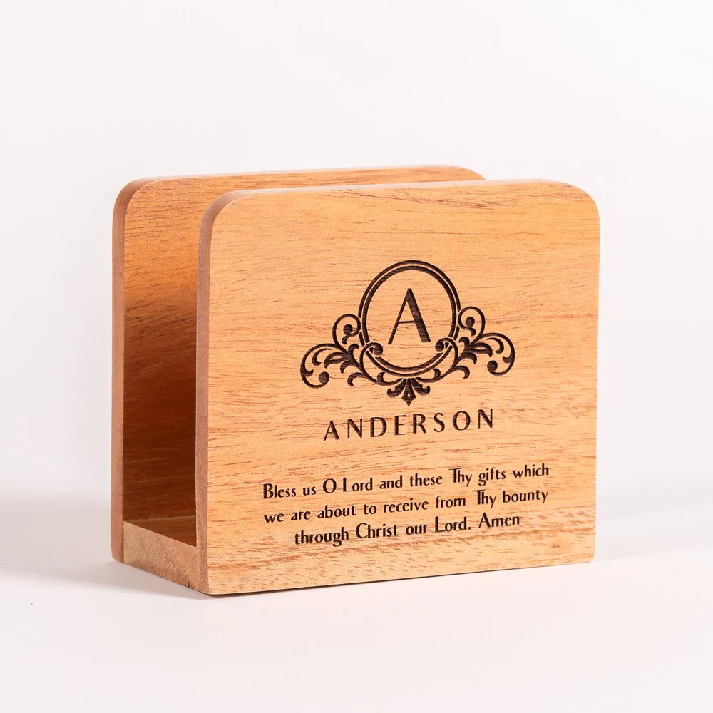 Personalized Bless Us O Lord Wooden Napkin Holder - Image 2