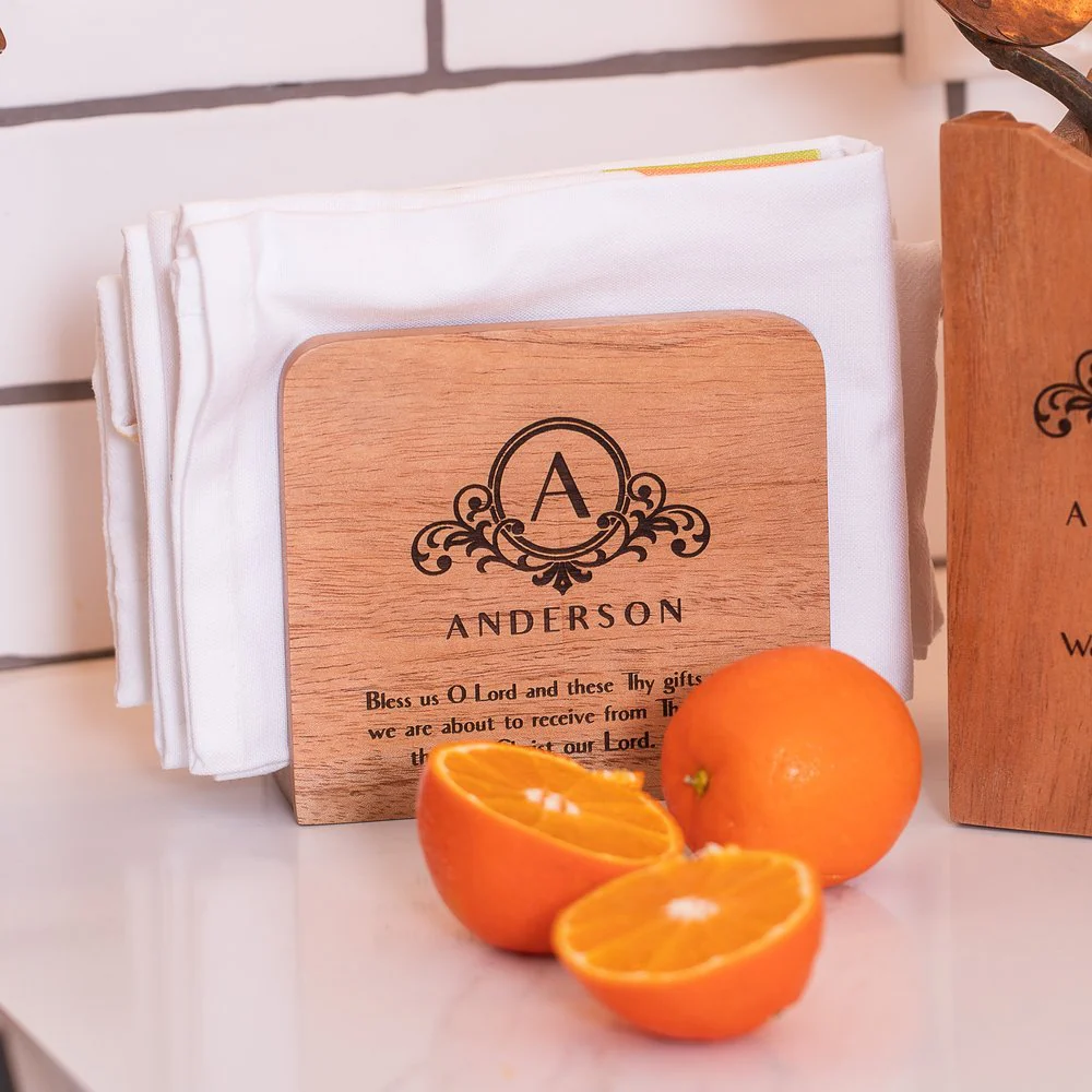 Personalized Bless Us O Lord Wooden Napkin Holder - Image 3