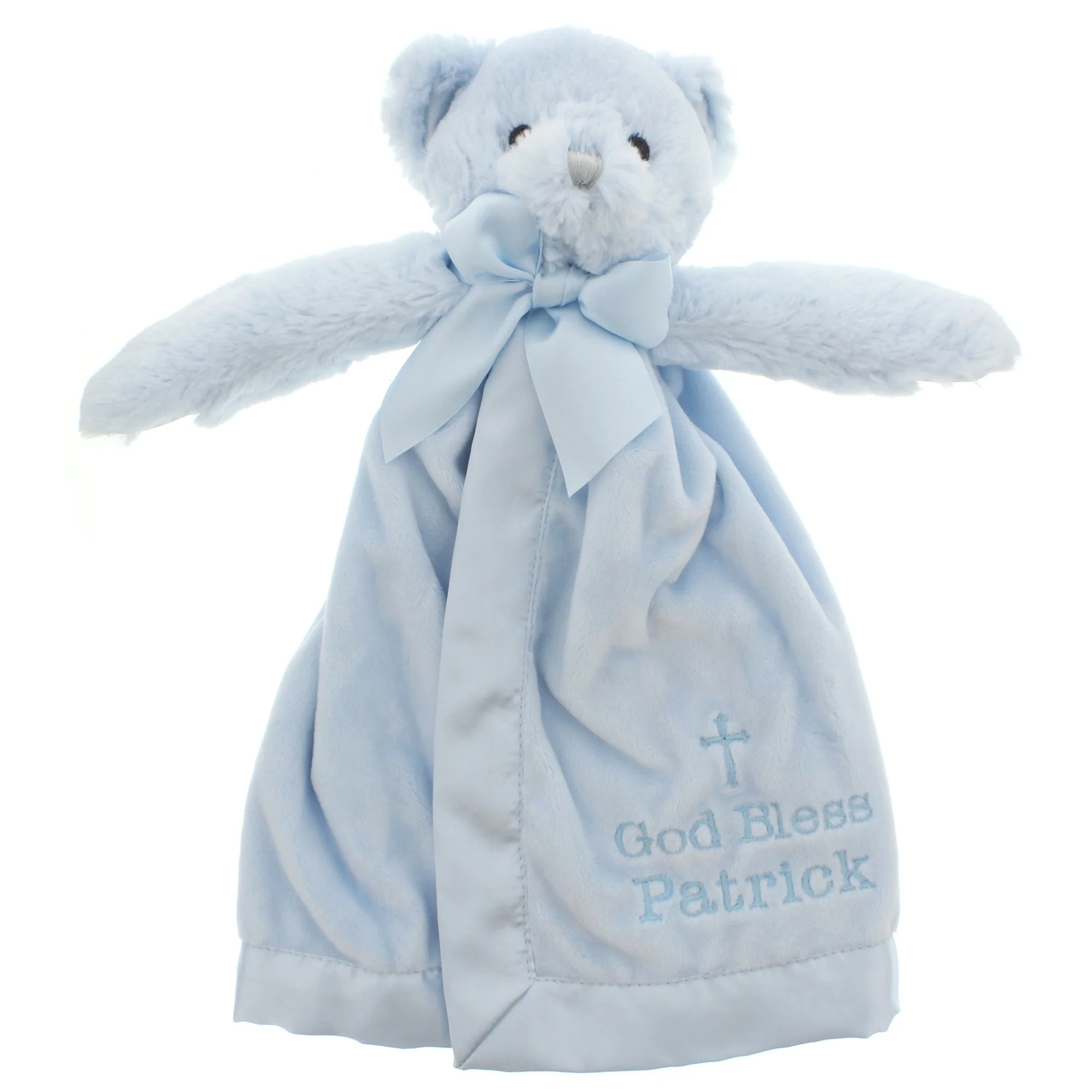 Personalized Blue "God Bless You" Bear Snuggler