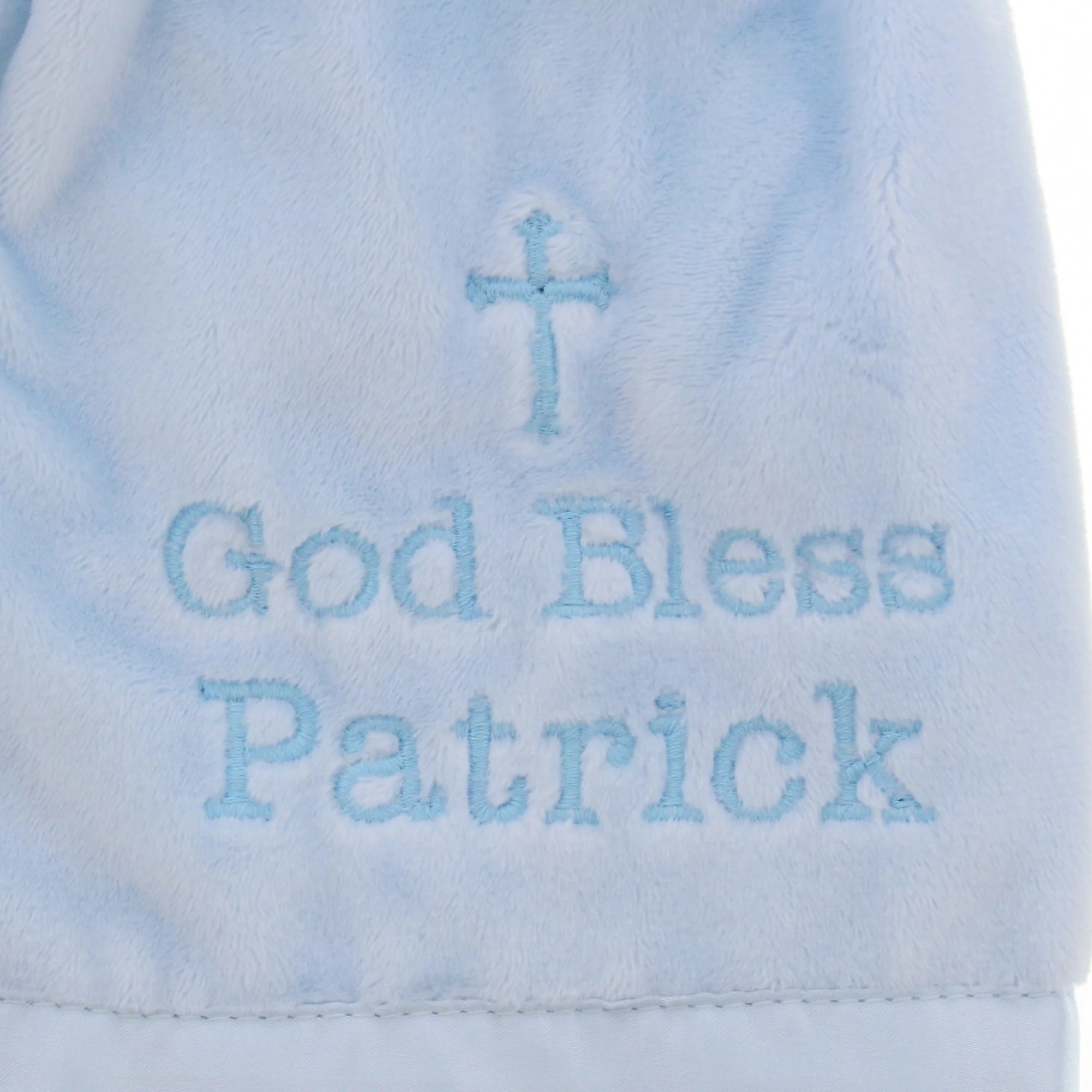 Personalized Blue "God Bless You" Bear Snuggler - Image 2