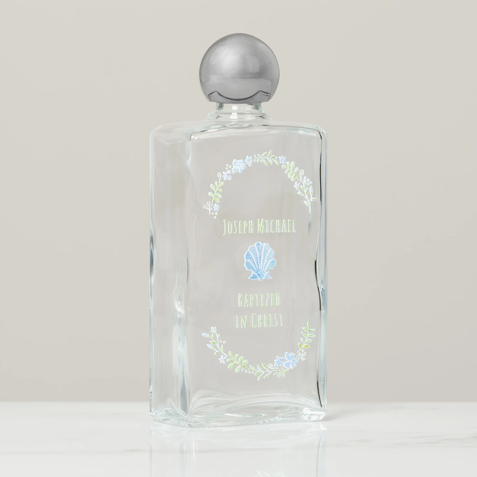 Personalized Blue Shell Baptism Holy Water Bottle - Image 2