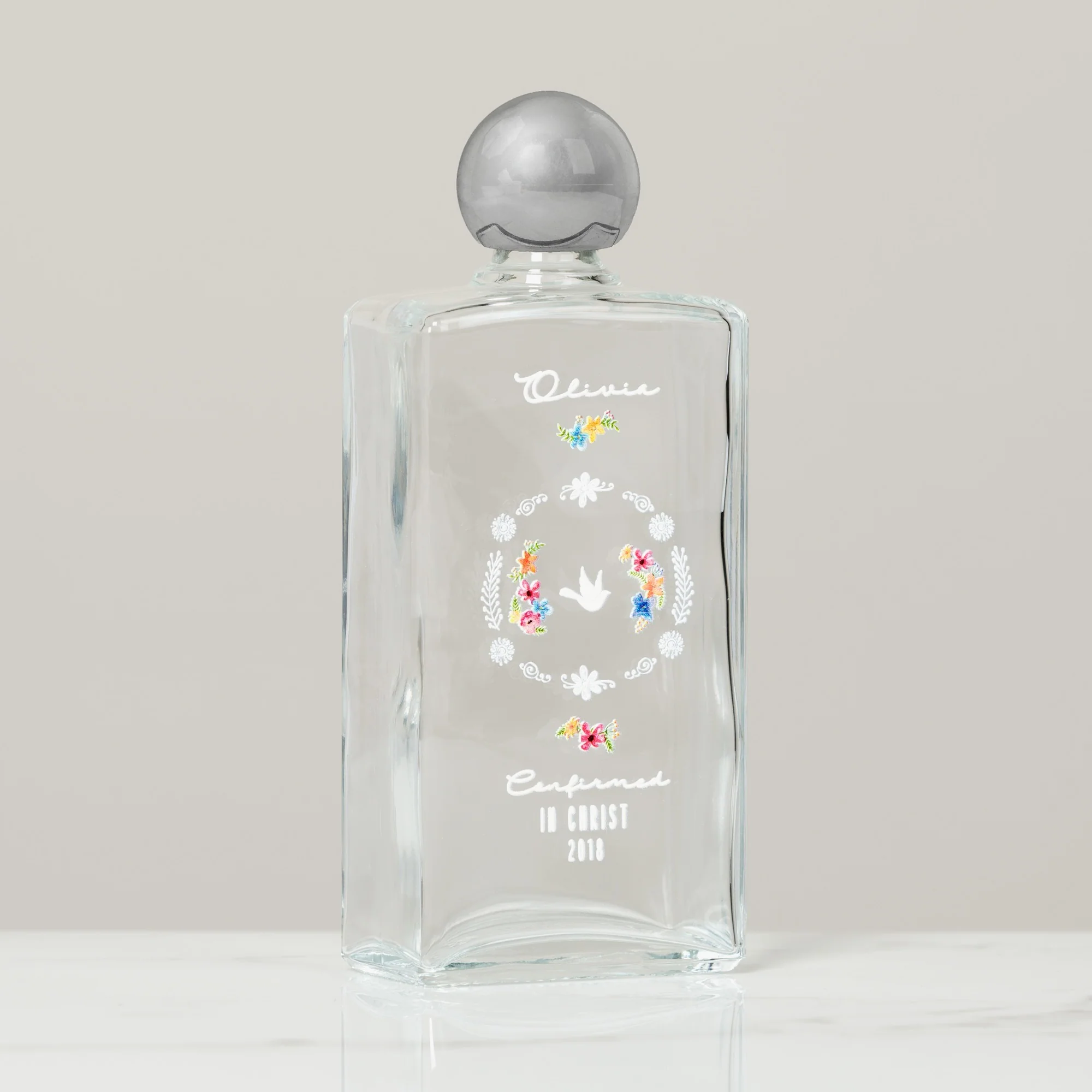 Personalized Boho Floral Confirmation Holy Water Bottle