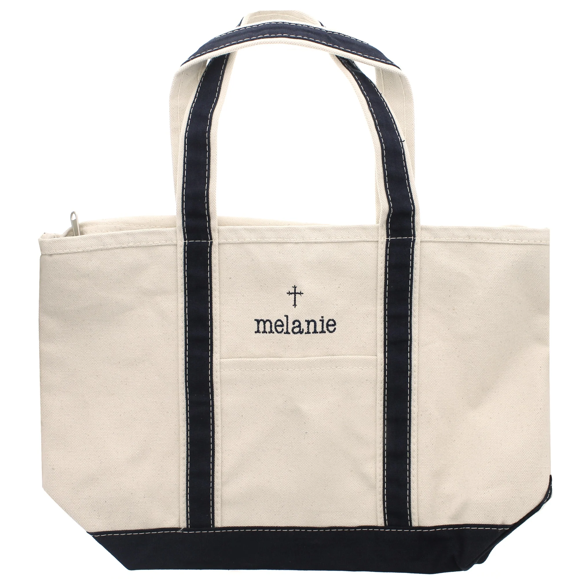 Personalized Canvas Cross Tote Natural & Navy - Medium