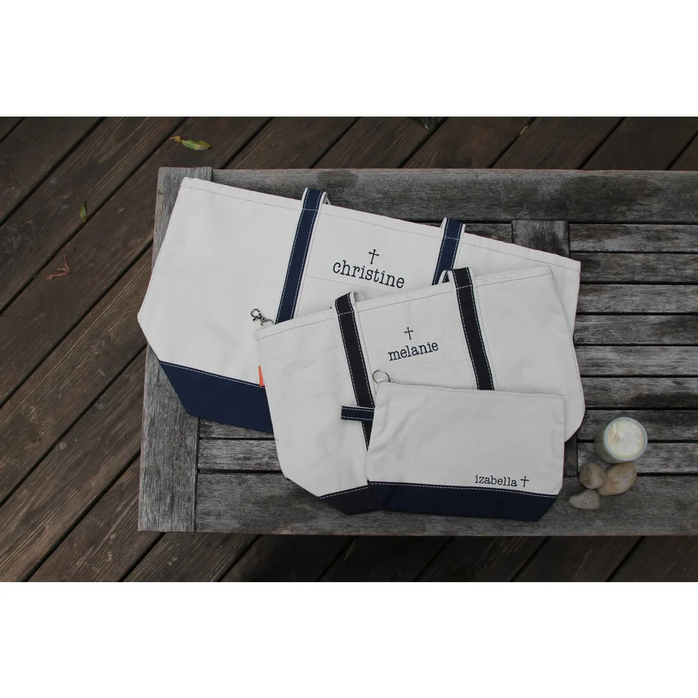 Personalized Canvas Cross Tote Natural & Navy - Medium - Image 4
