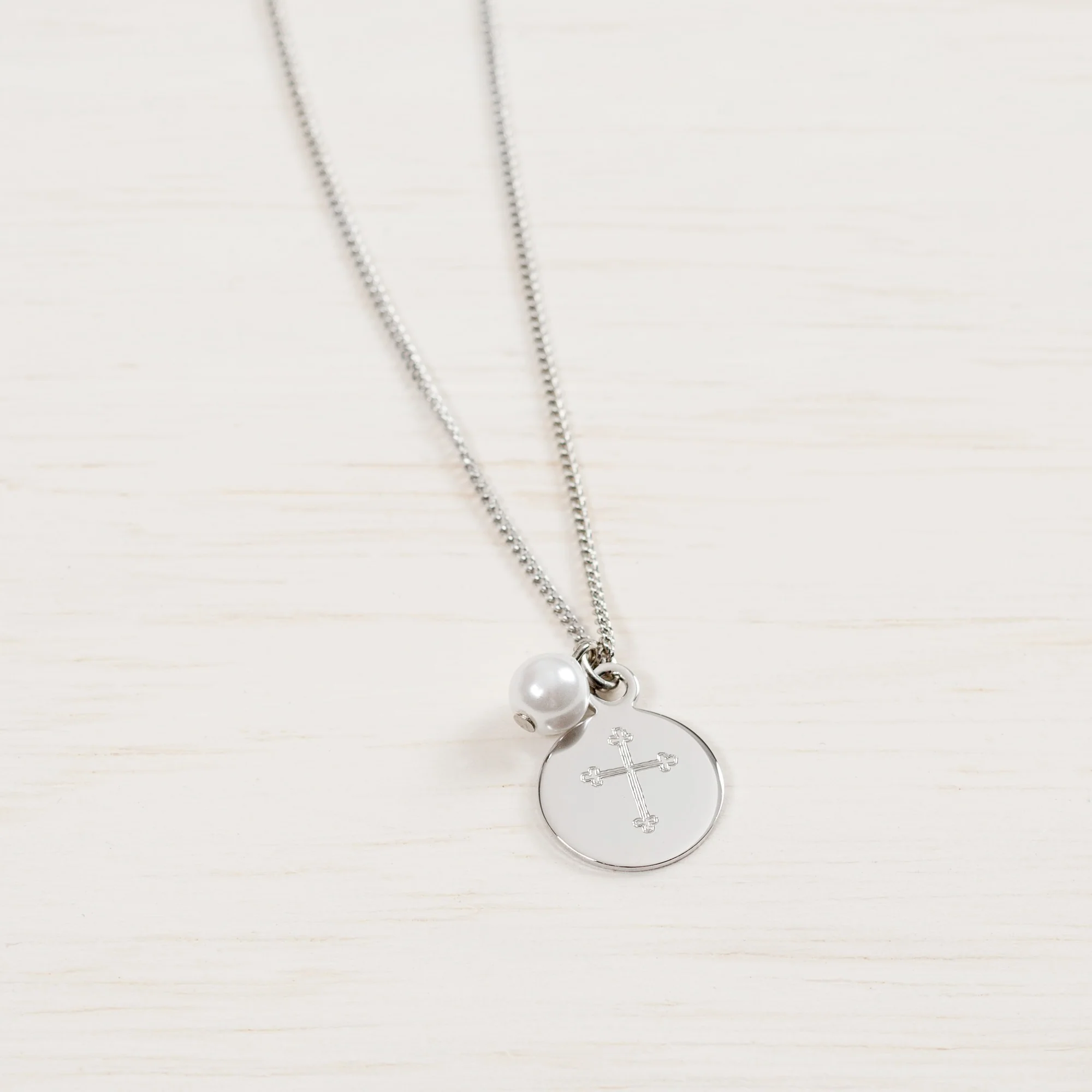 Personalized Cross Pearl and Charm Necklace - Image 3