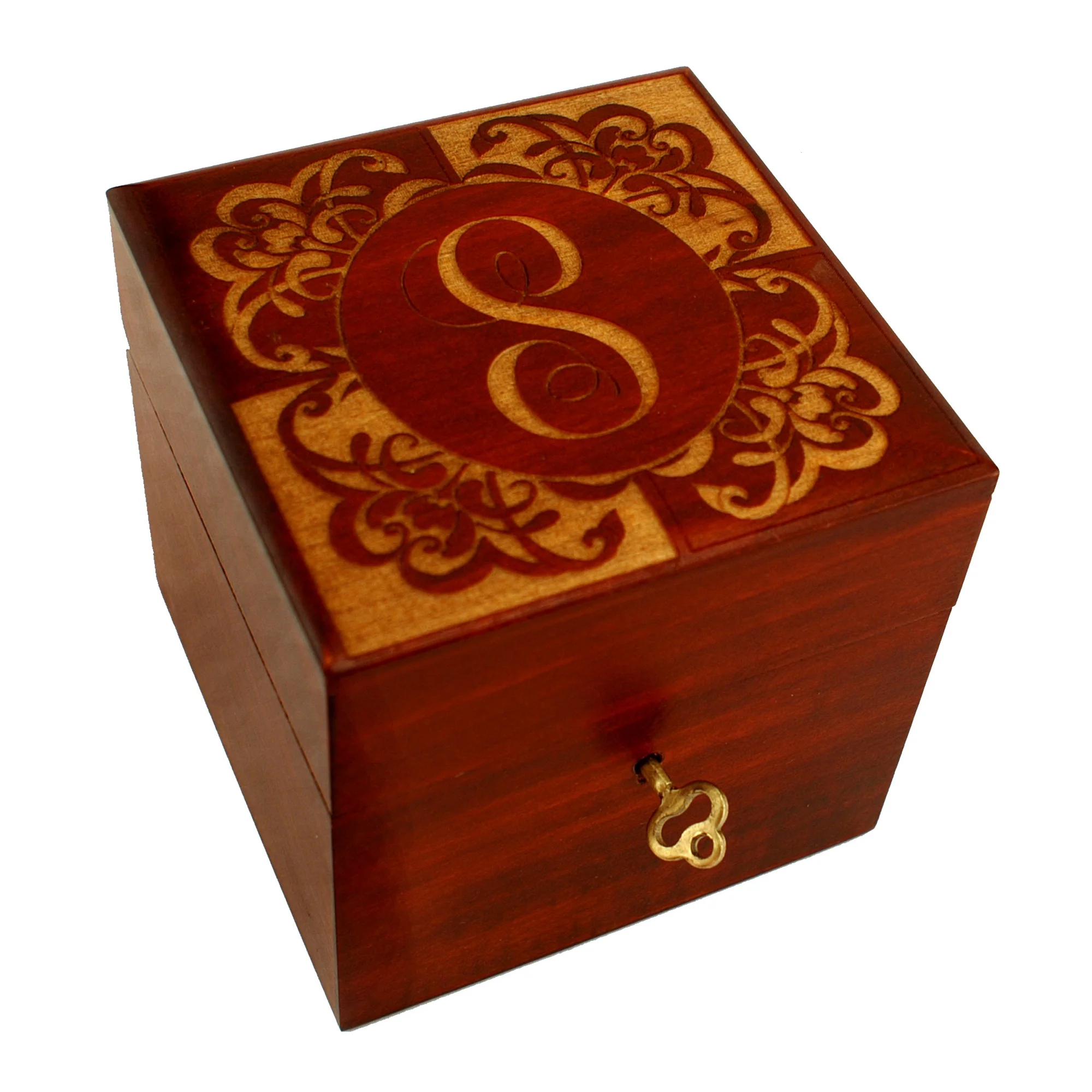 Personalized Damask Single Initial Keepsake Box with Key