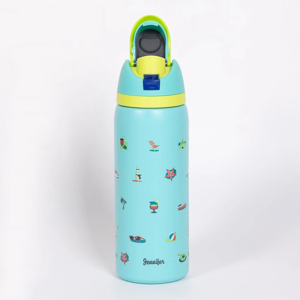 Personalized Deep Waters Teal Beach Water Bottle - Image 2