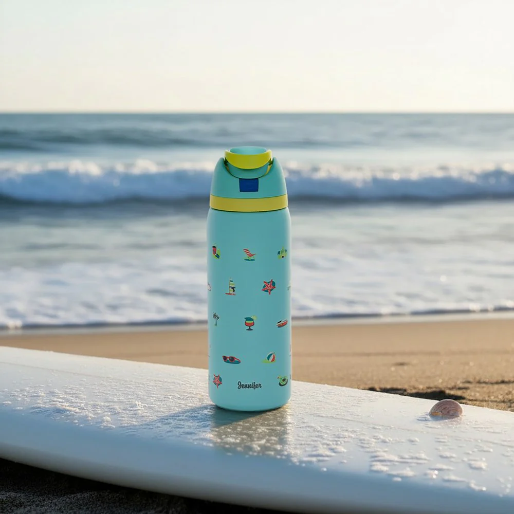 Personalized Deep Waters Teal Beach Water Bottle - Image 5