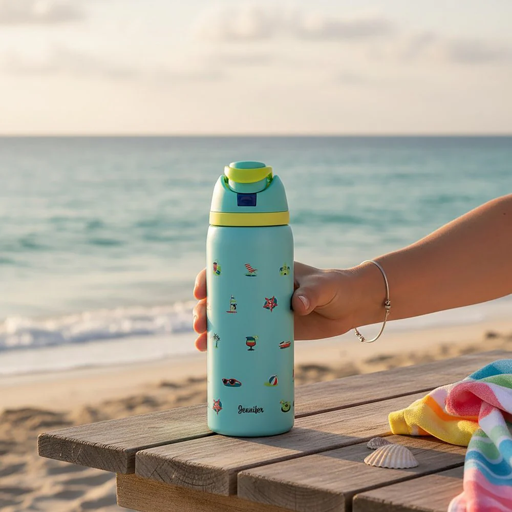 Personalized Deep Waters Teal Beach Water Bottle - Image 6