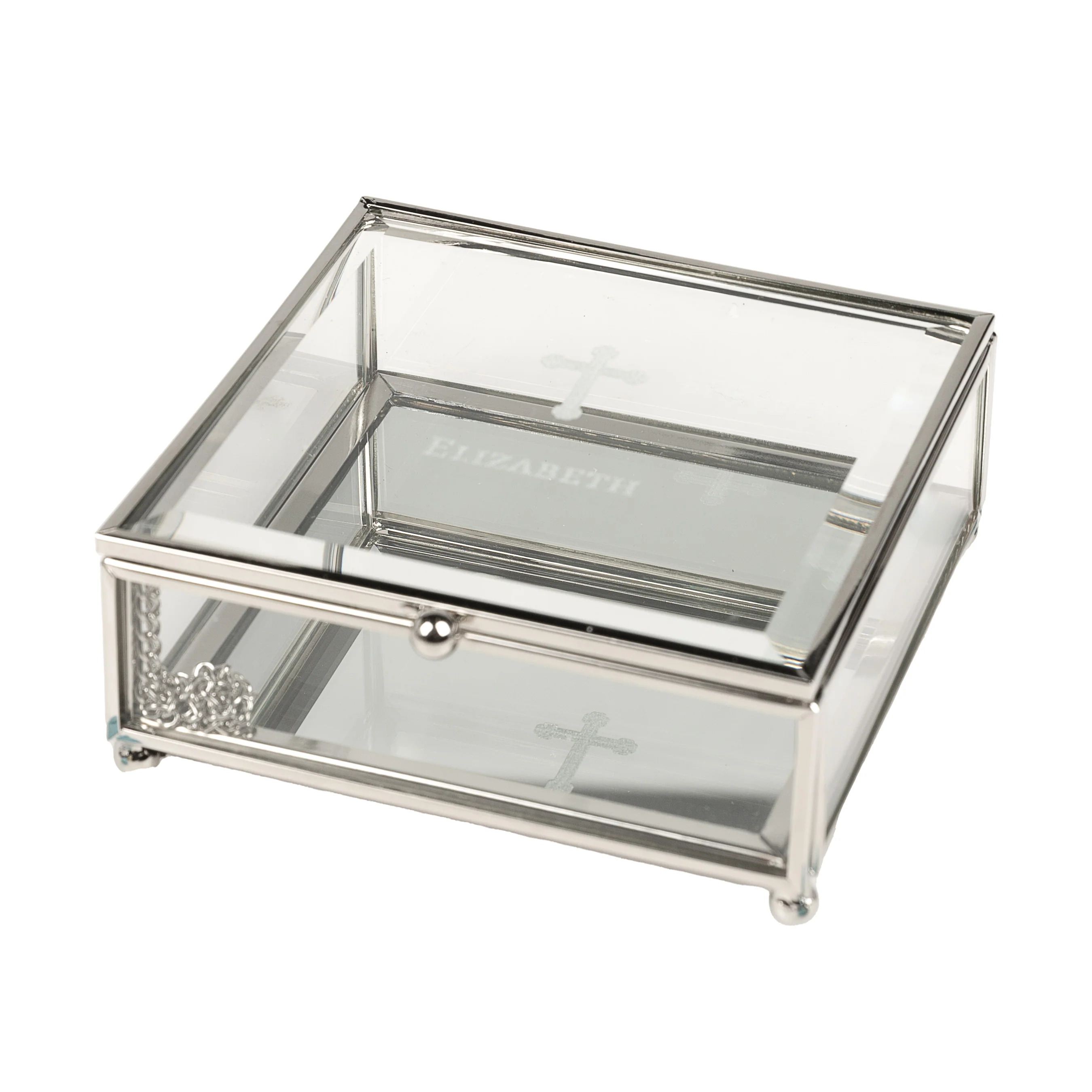 Personalized Elegant Glass Rosary Box - 4.75 inch square - Image 2